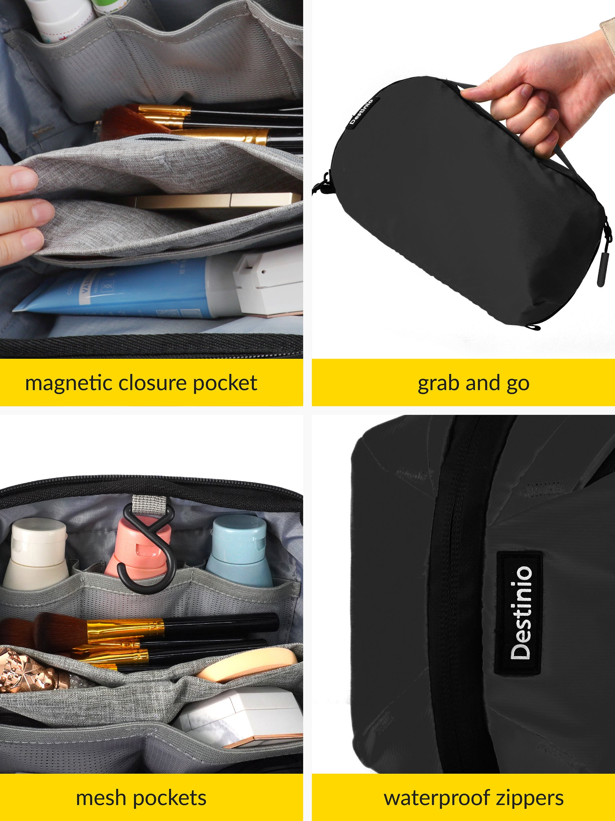 Destinio Premium Toiletry Bag | Waterproof Nylon, Large Storage, Compact Design