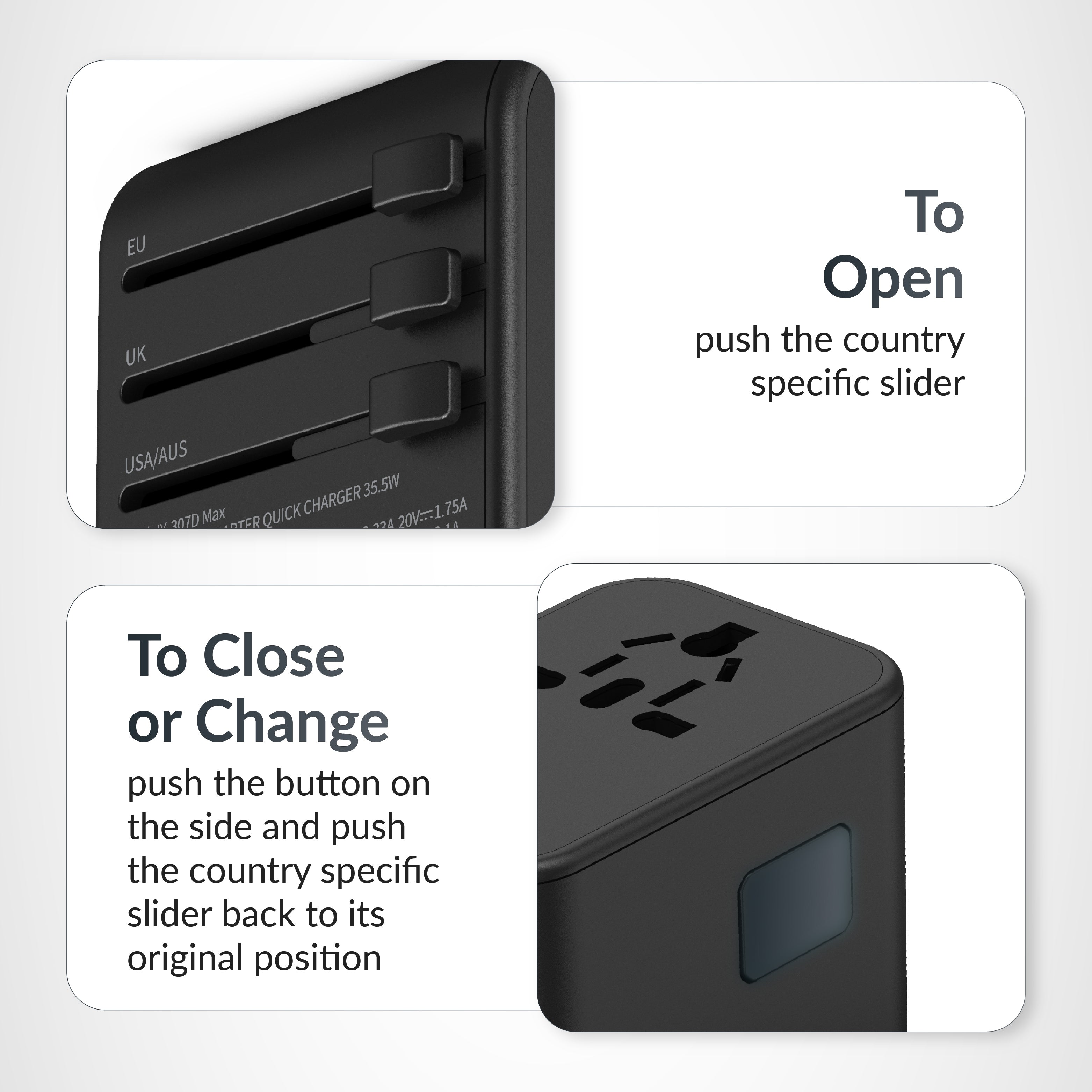 Destinio Universal Charger Adapter - 6-in-1 Fast Charging International Travel Adapter with PD, Type C & 3 USB Ports - All-in-One for US, UK, Europe - Type C Compatible (35 W - Yellow)