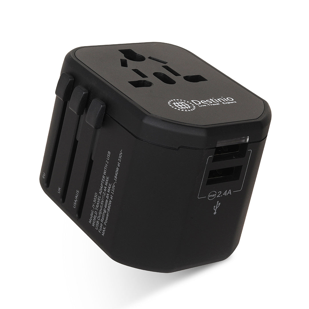 Destinio International Plug Adapter | Dual USB Ports, Smart Fast Charging, 10-Year Warranty