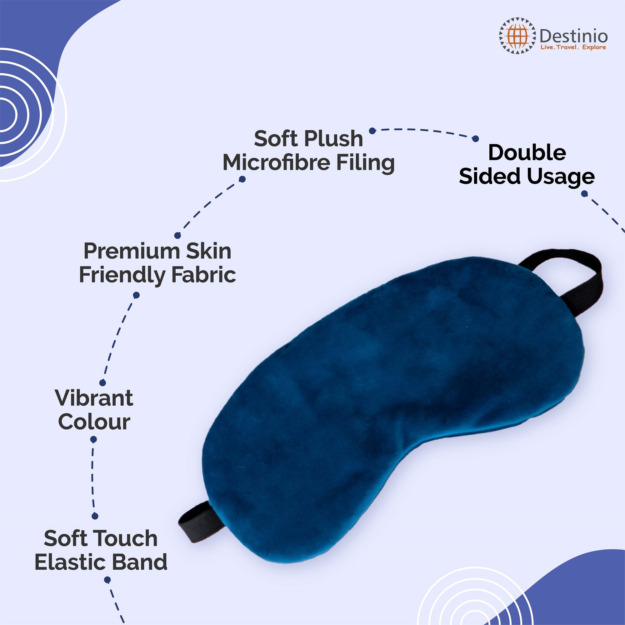 Buy Destinio Neck Pillow and Eye Mask Set (Solid Blue) - Eye Mask Features