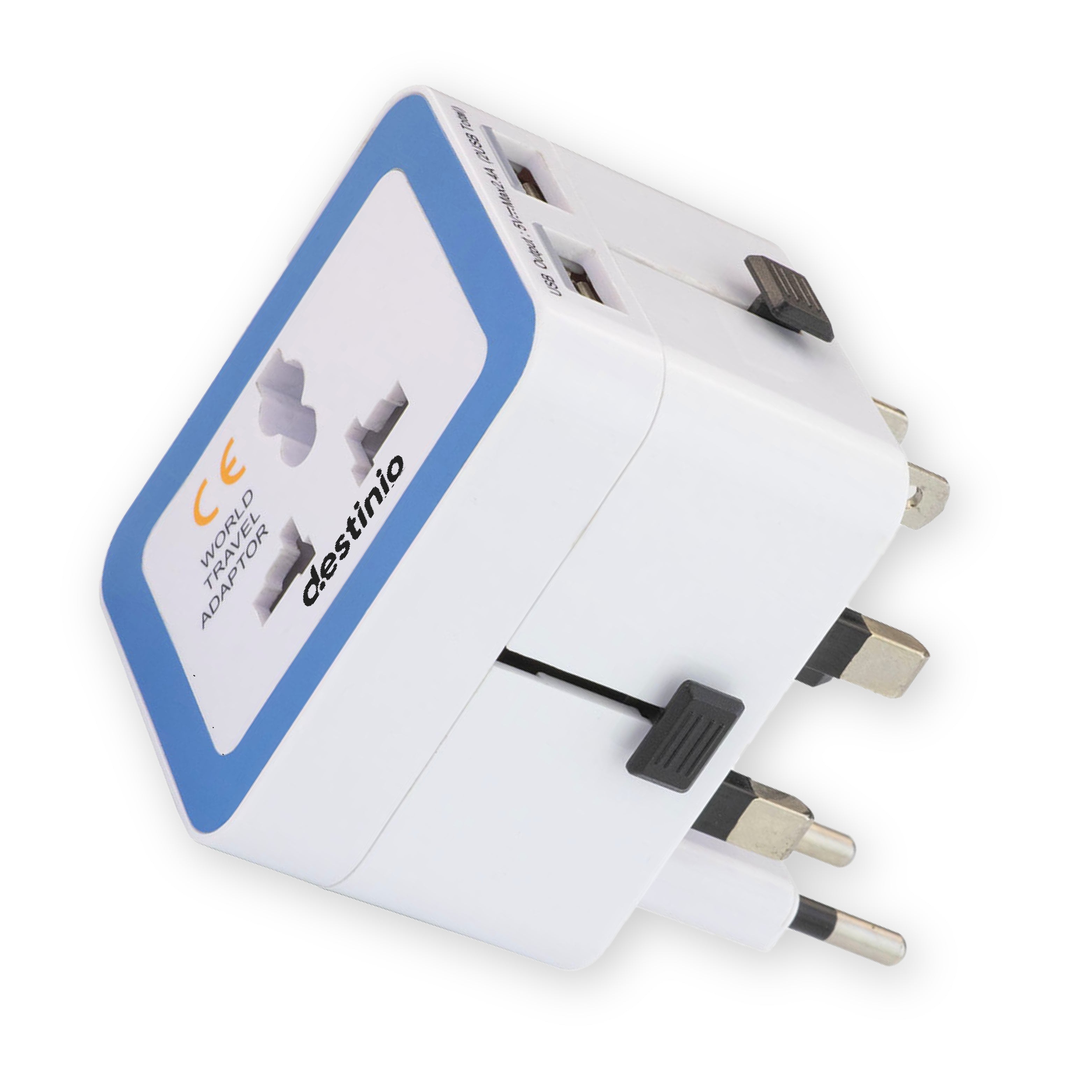 Destinio Universal Travel Adapter - Dual USB 5V 2.4A, 100-250V - 3 in 1 International Worldwide All in One Charger Plug and Socket for USA, Canada, UK, Europe