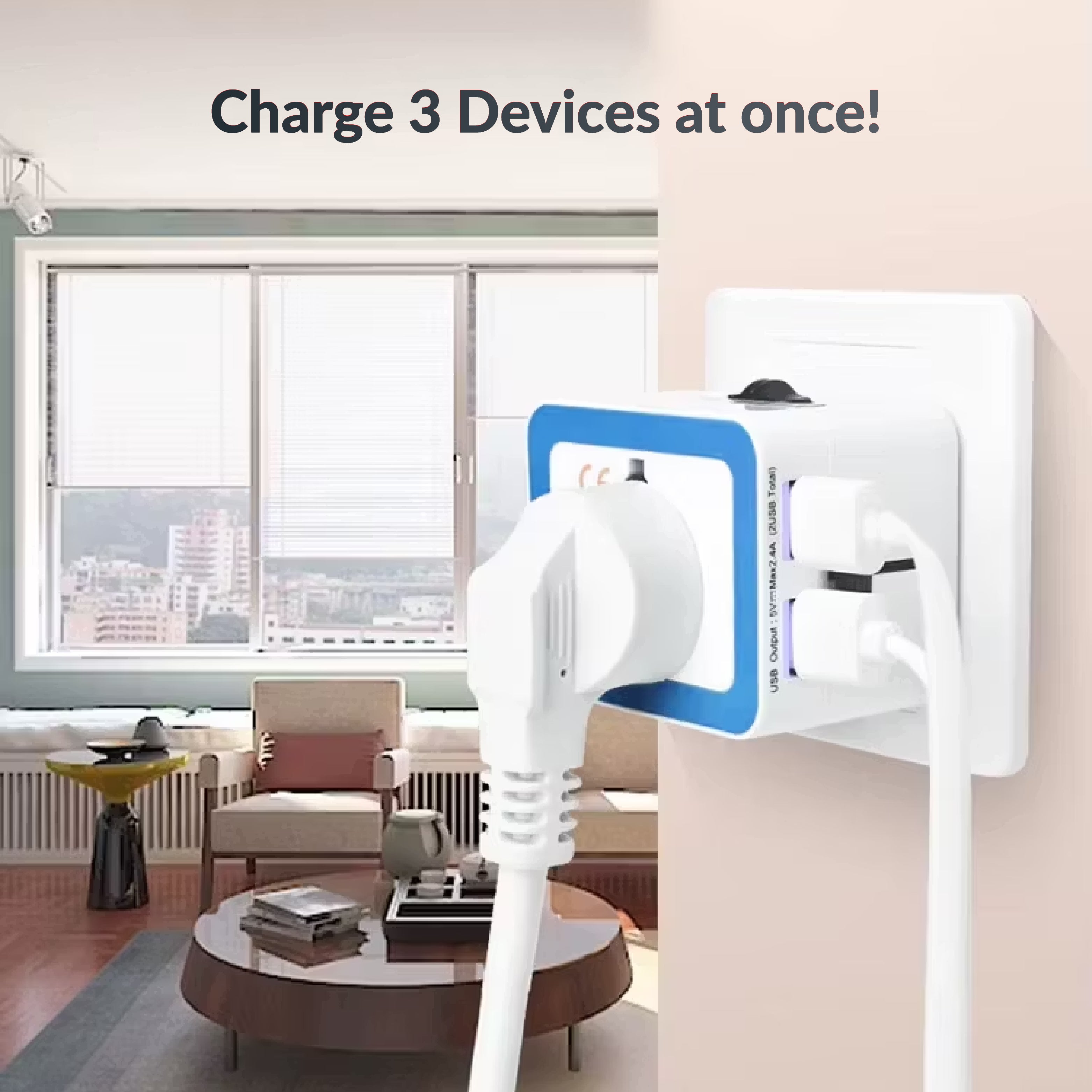 Destinio Universal Travel Adapter - Dual USB 5V 2.4A, 100-250V - 3 in 1 International Worldwide All in One Charger Plug and Socket for USA, Canada, UK, Europe