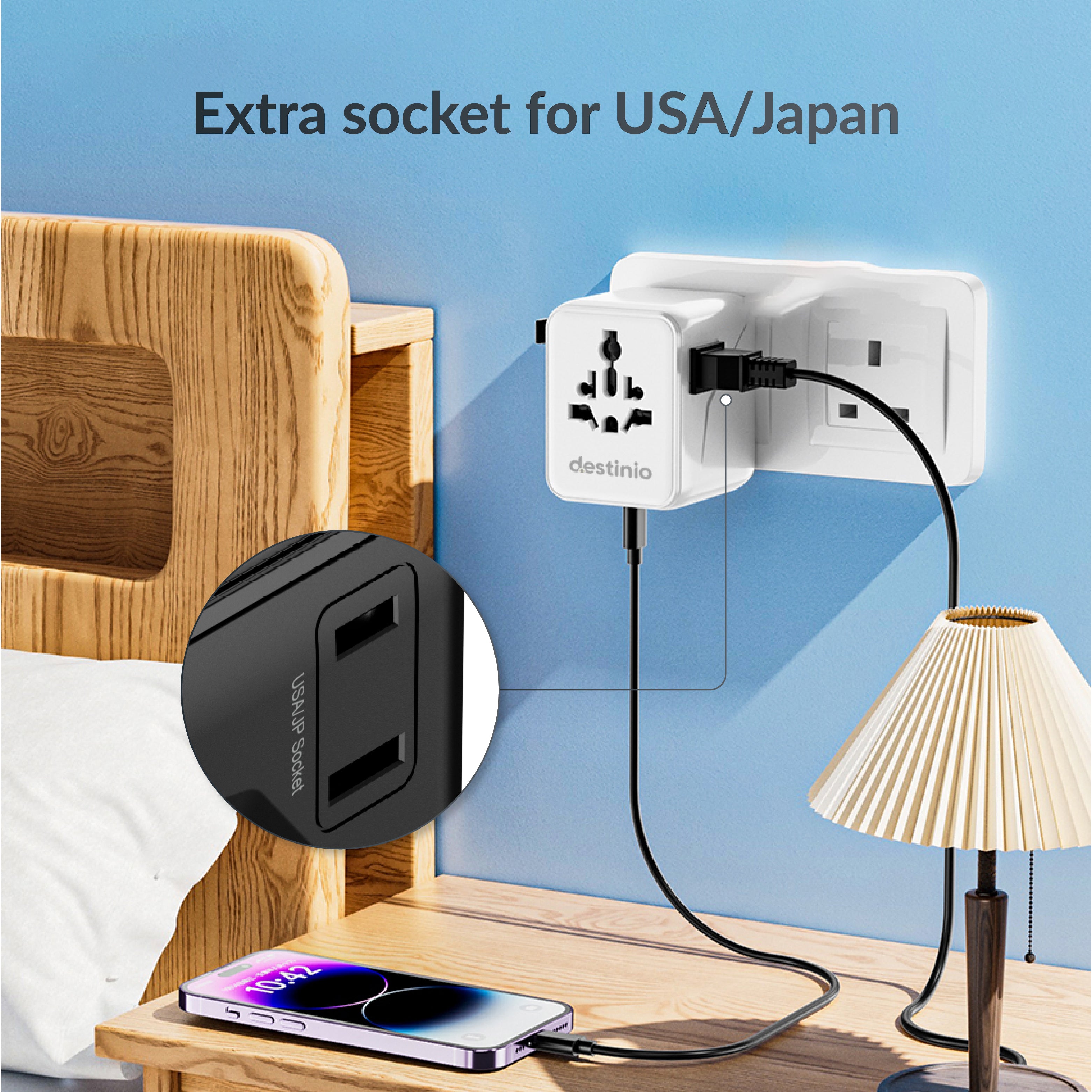 estinio Universal Travel Adapter - 6-in-1 Fast Charging International Charger with PD, Type C & 3 USB Ports - All-in-One for US, UK, Europe (25w - Type C)