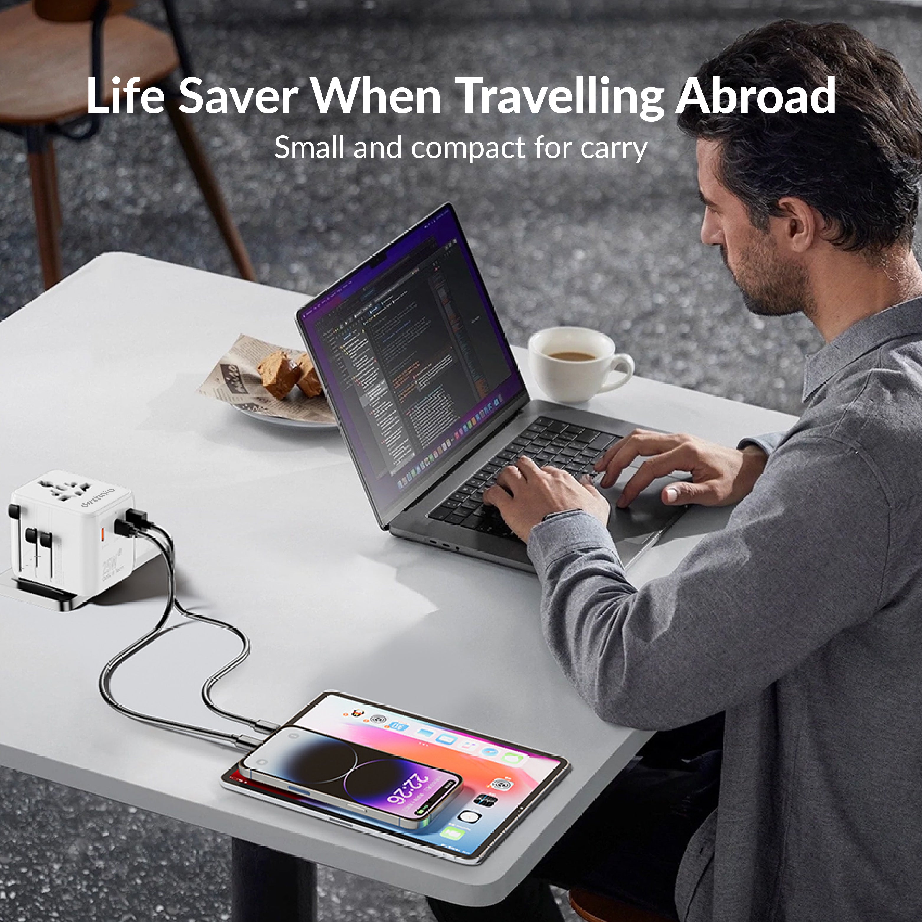 estinio Universal Travel Adapter - 6-in-1 Fast Charging International Charger with PD, Type C & 3 USB Ports - All-in-One for US, UK, Europe (25w - Type C)