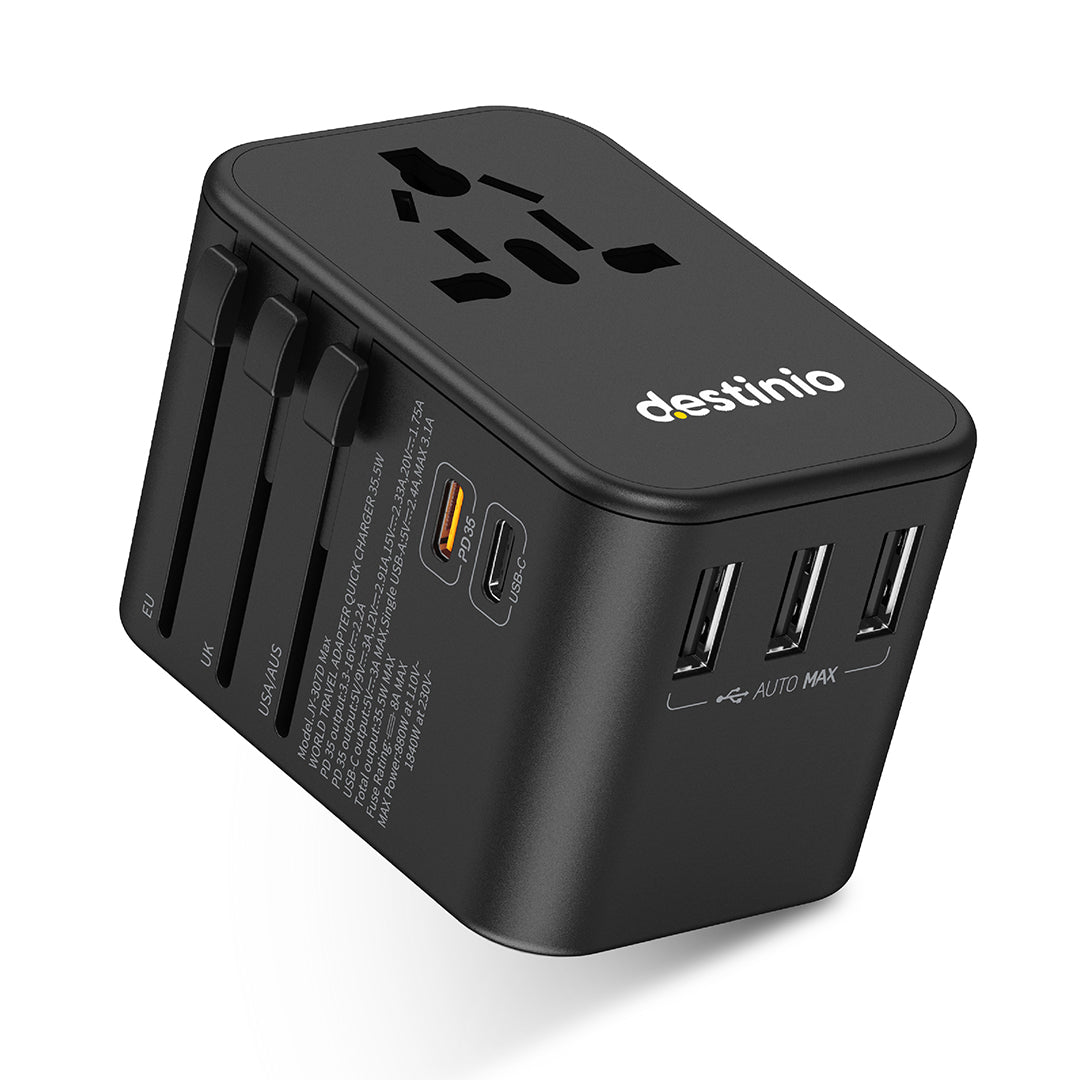 Destinio 5 USB Type C Adapter | Universal Travel Adapter, Smart Fast Charging, Safety Certified