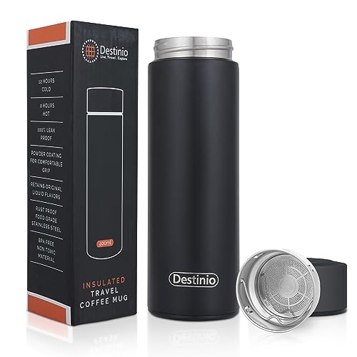 Destinio 304 Grade Stainless Steel Thermos Flask - 400 ml | 2-Way Infuser, Keeps Drinks Hot & Cold, Leakproof