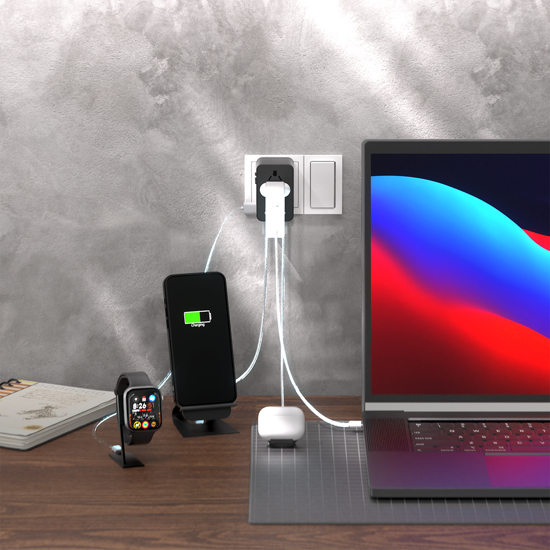 Destinio 65W Type C Adapter | Universal Travel Adapter, 3 USB Ports, Smart Fast Charging, Safety Certified