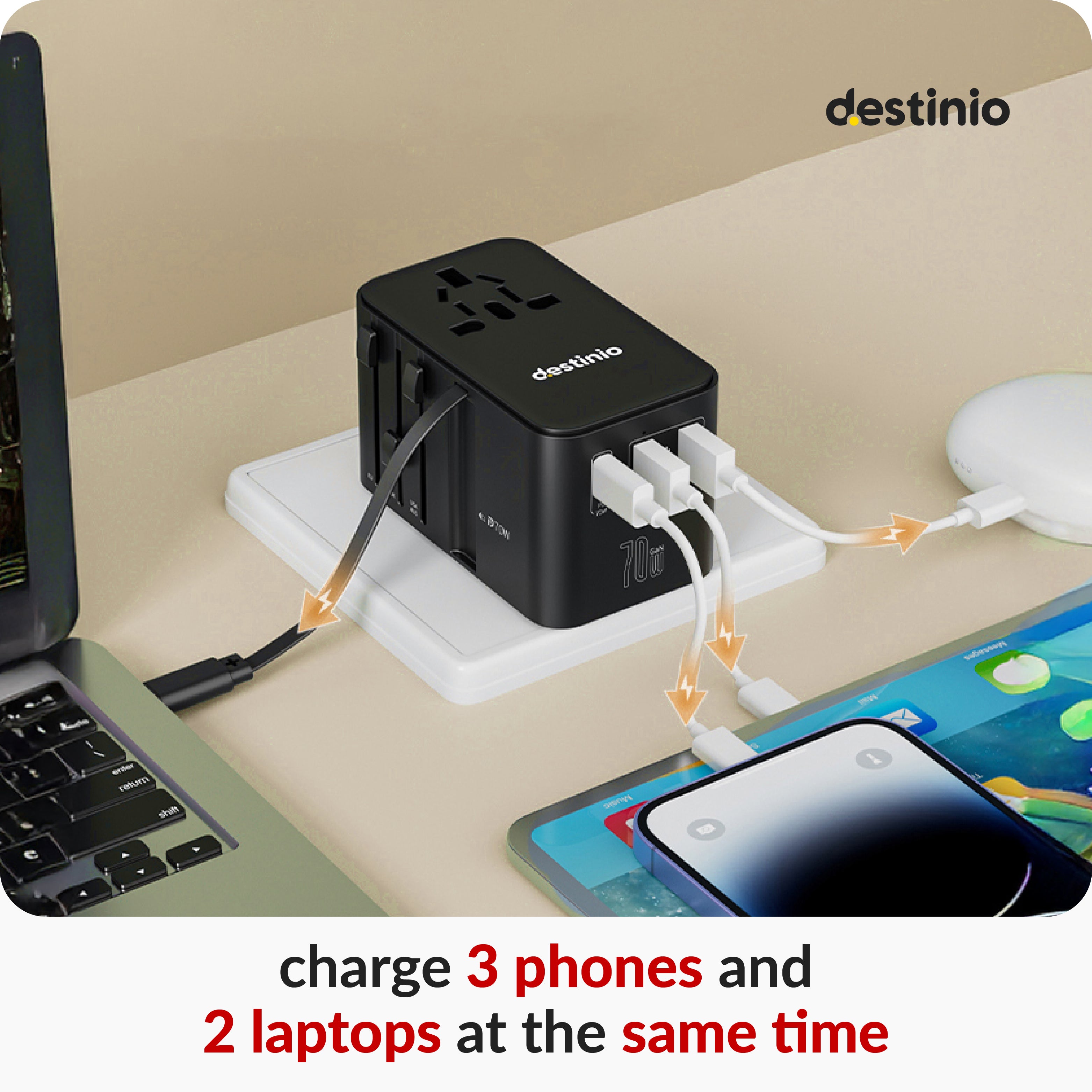 70W Type C Gan International Travel Adapter