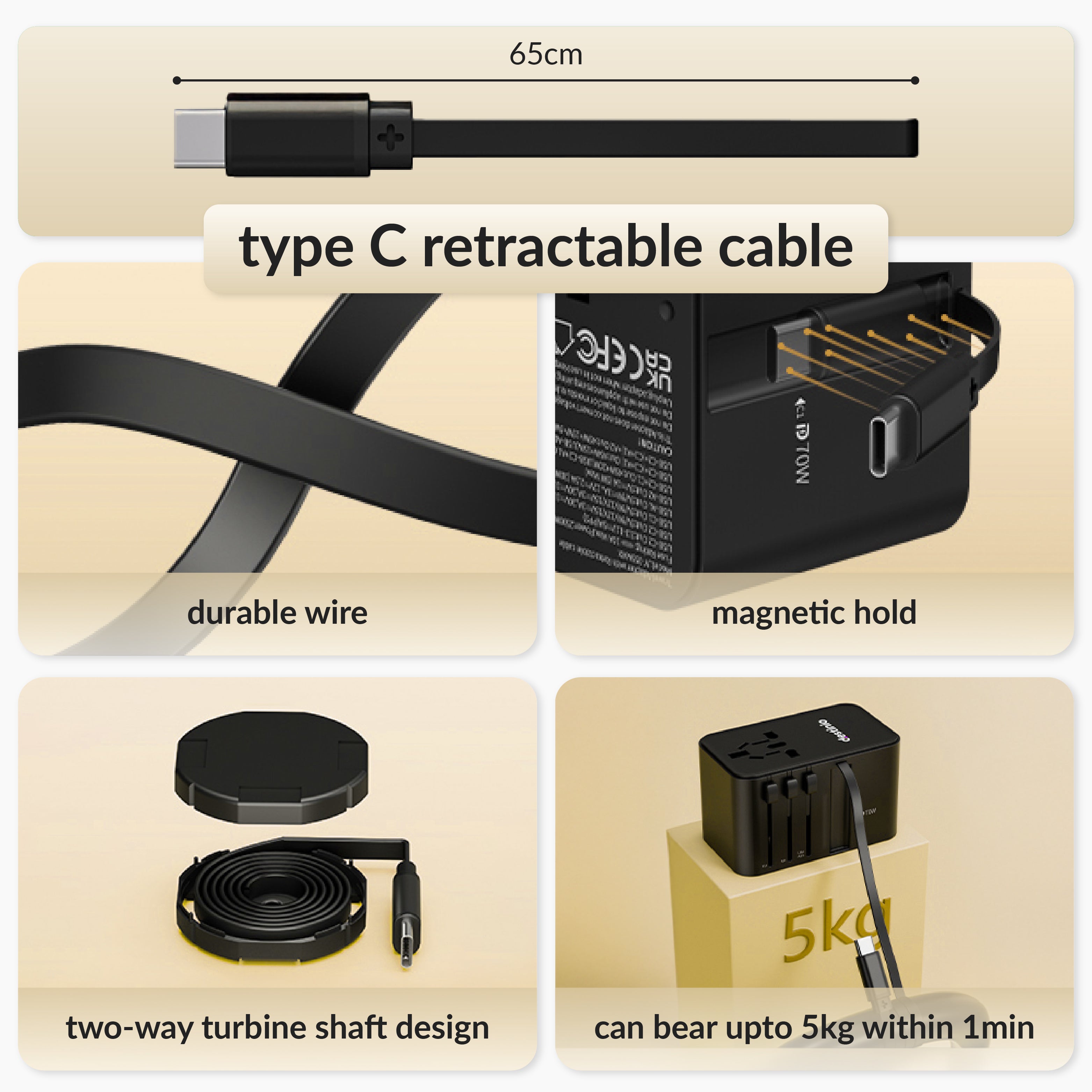 70W Type C Gan International Travel Adapter
