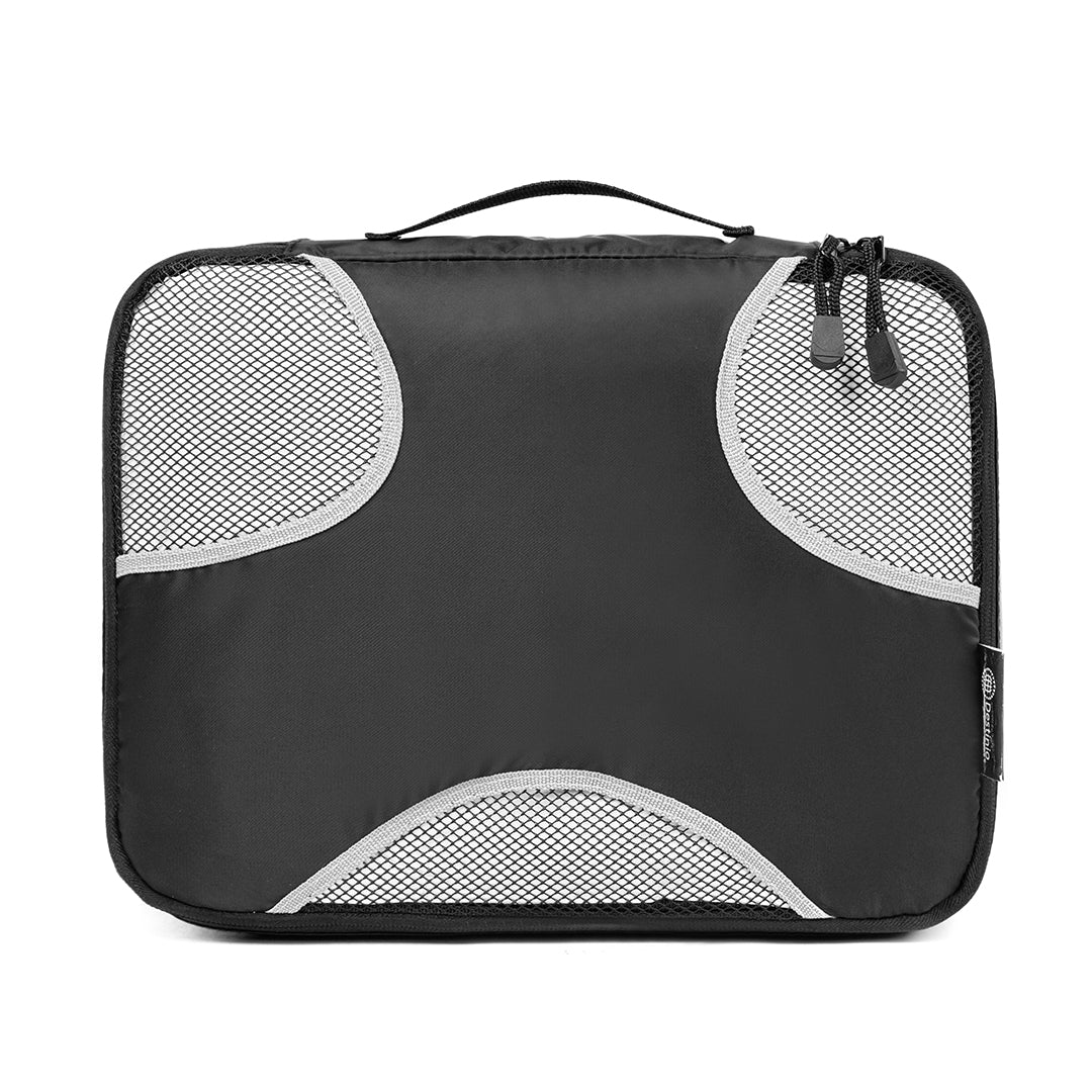 Destinio Travel Packing Cubes, 5 Pc Set, Grey/ Black/ Blue, Polyester Fabric