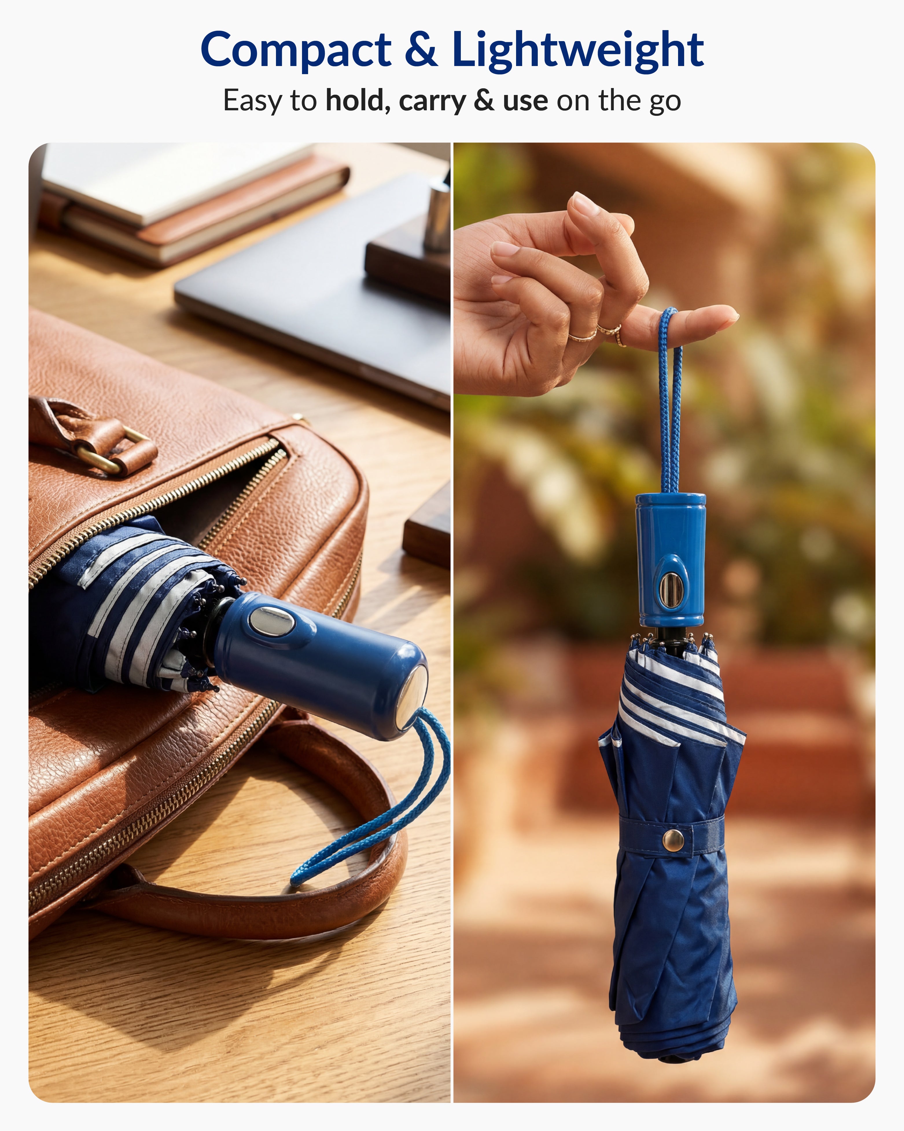 Destinio Umbrella 3 Fold Big Size (22 Inch) Auto Open Manual Close- Navy blue