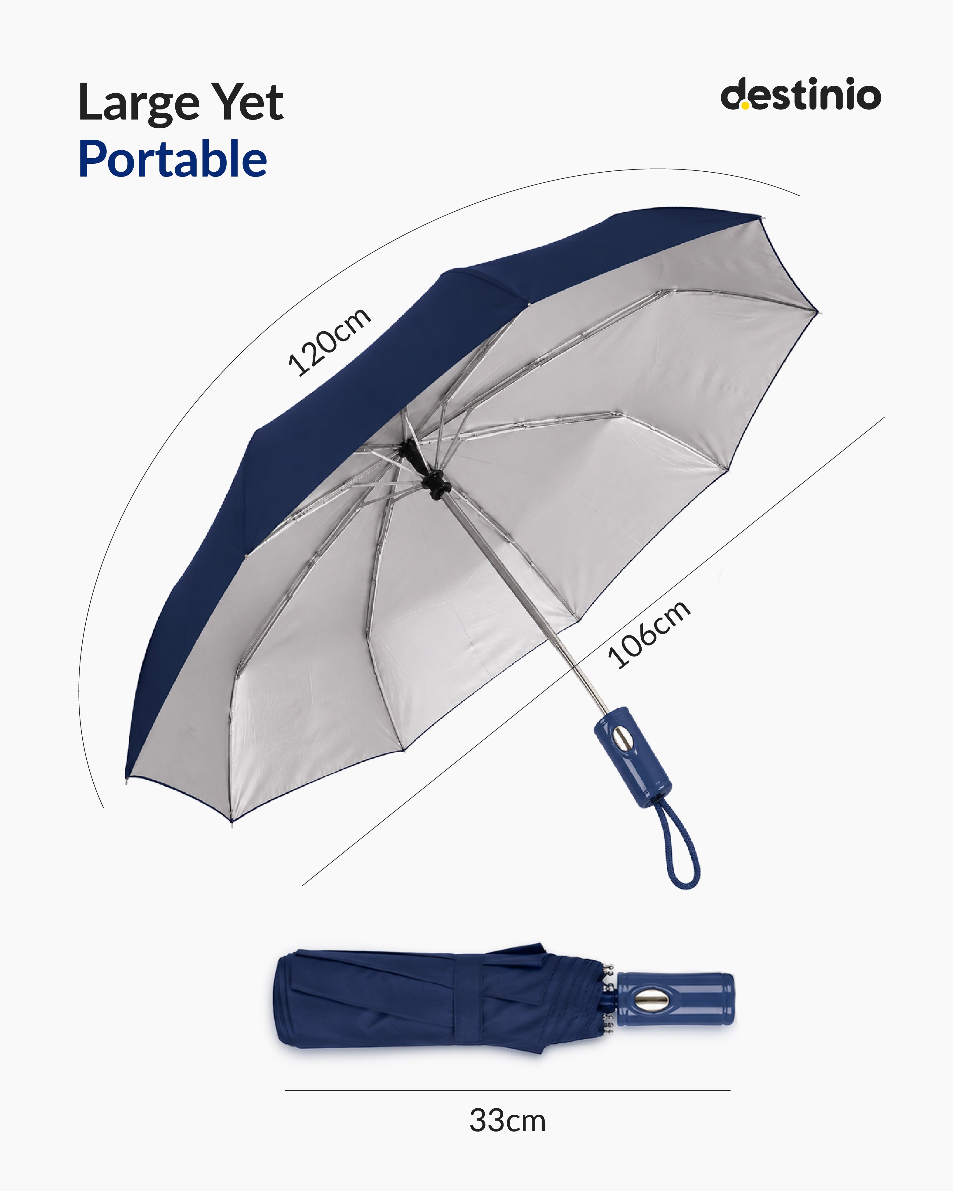 Destinio Umbrella 3 Fold Big Size (22 Inch) Auto Open Manual Close- Navy blue