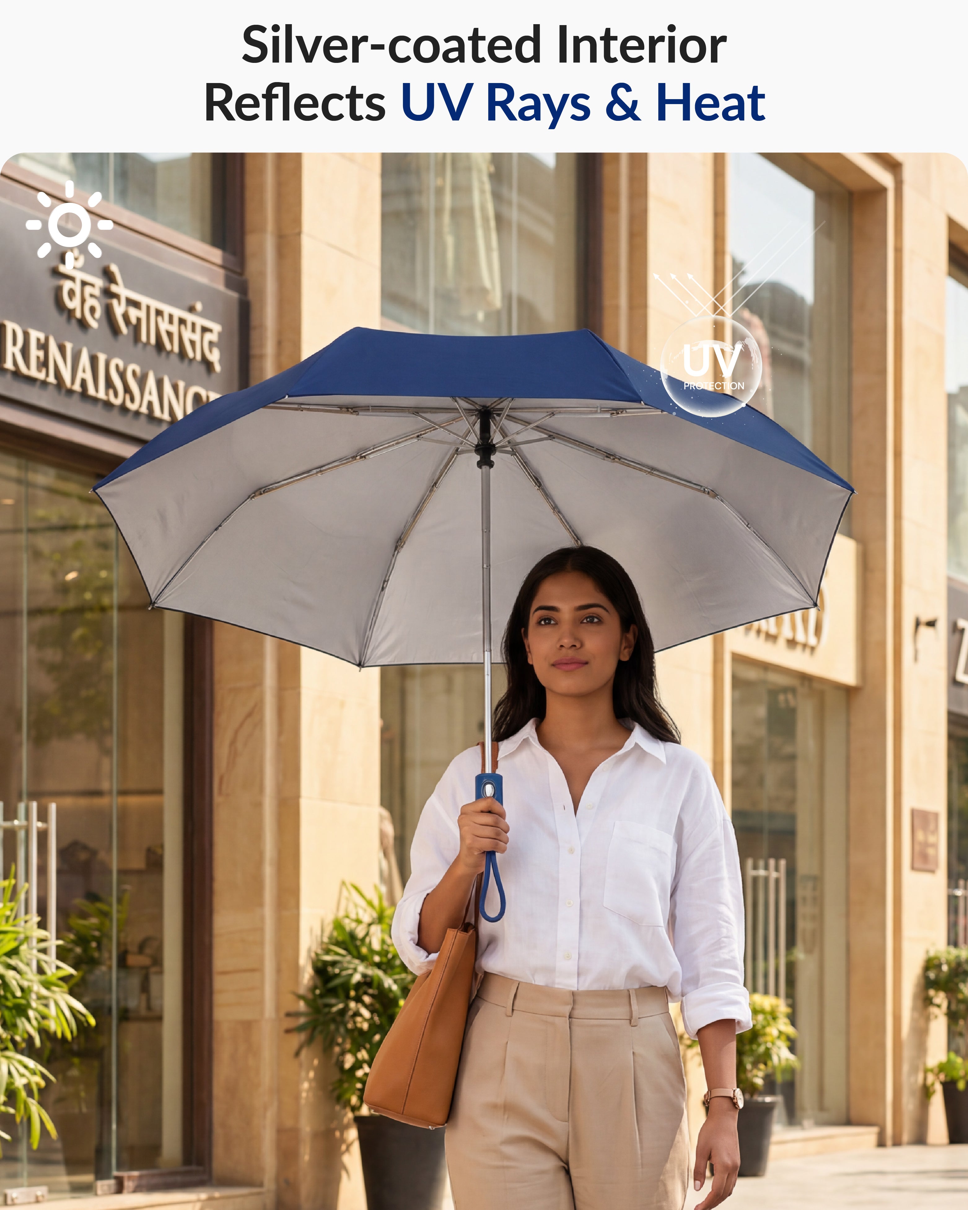 Destinio Umbrella 3 Fold Big Size (22 Inch) Auto Open Manual Close- Navy blue