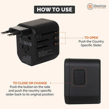 Load image into Gallery viewer, Destinio 2.4 A Universal Travel Adapter with 2 USB Ports, Black
