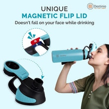 Load image into Gallery viewer, Buy Insulated Sipper Water Bottle 800ml Light Blue - Destinio.in - Margnetic Lid
