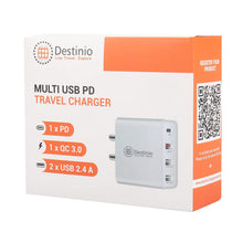 Load image into Gallery viewer, Destinio Multi USB Travel Charger Adapter, 4 USB Slots with 18W PD Fast Charging

