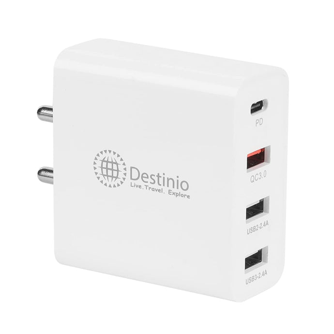 Destinio Multi USB Travel Charger Adapter, 4 USB Slots with 18W PD Fast Charging