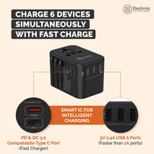 Load image into Gallery viewer, Destinio Type C Universal Travel Adapter with PD and 3 USB Ports, Black
