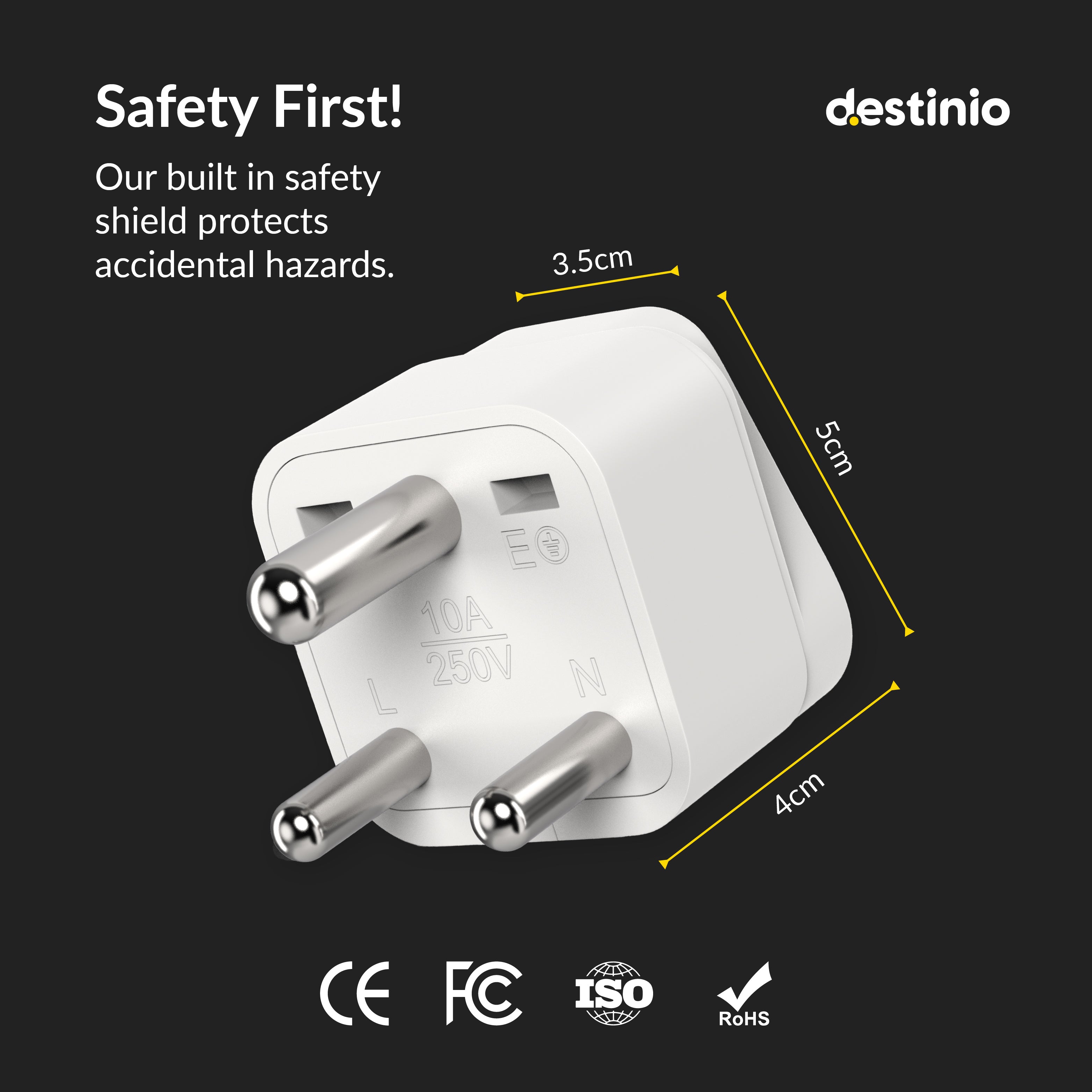 Destinio Travel Adapters (Type D (World to India Travel Adapter), (Pack of 1))