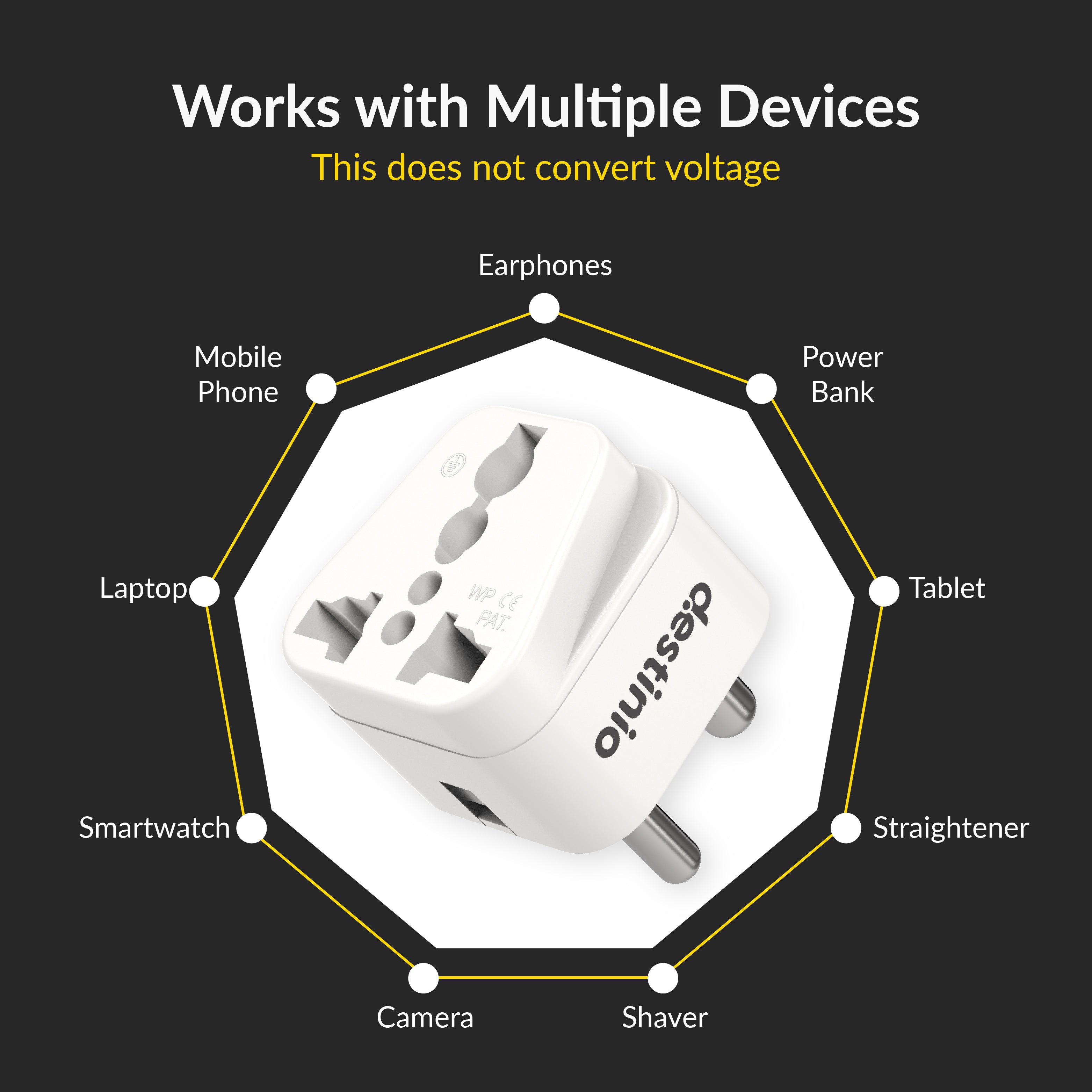 Destinio Travel Adapters (Type D (World to India Travel Adapter), (Pack of 1))