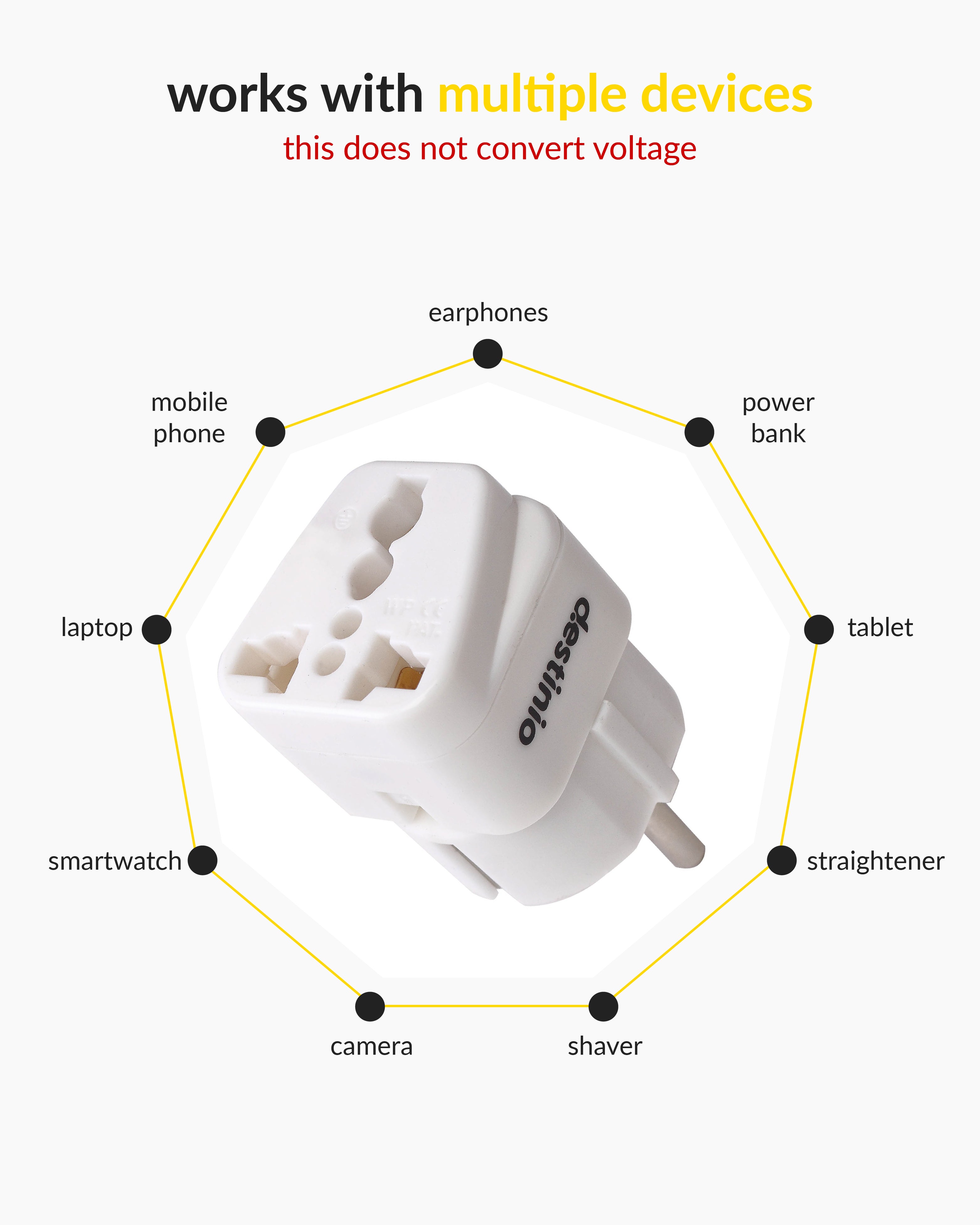 Destinio Multi Adapter Type E/F - Europe | Universal Compatibility, Safety Certified, Durable Design