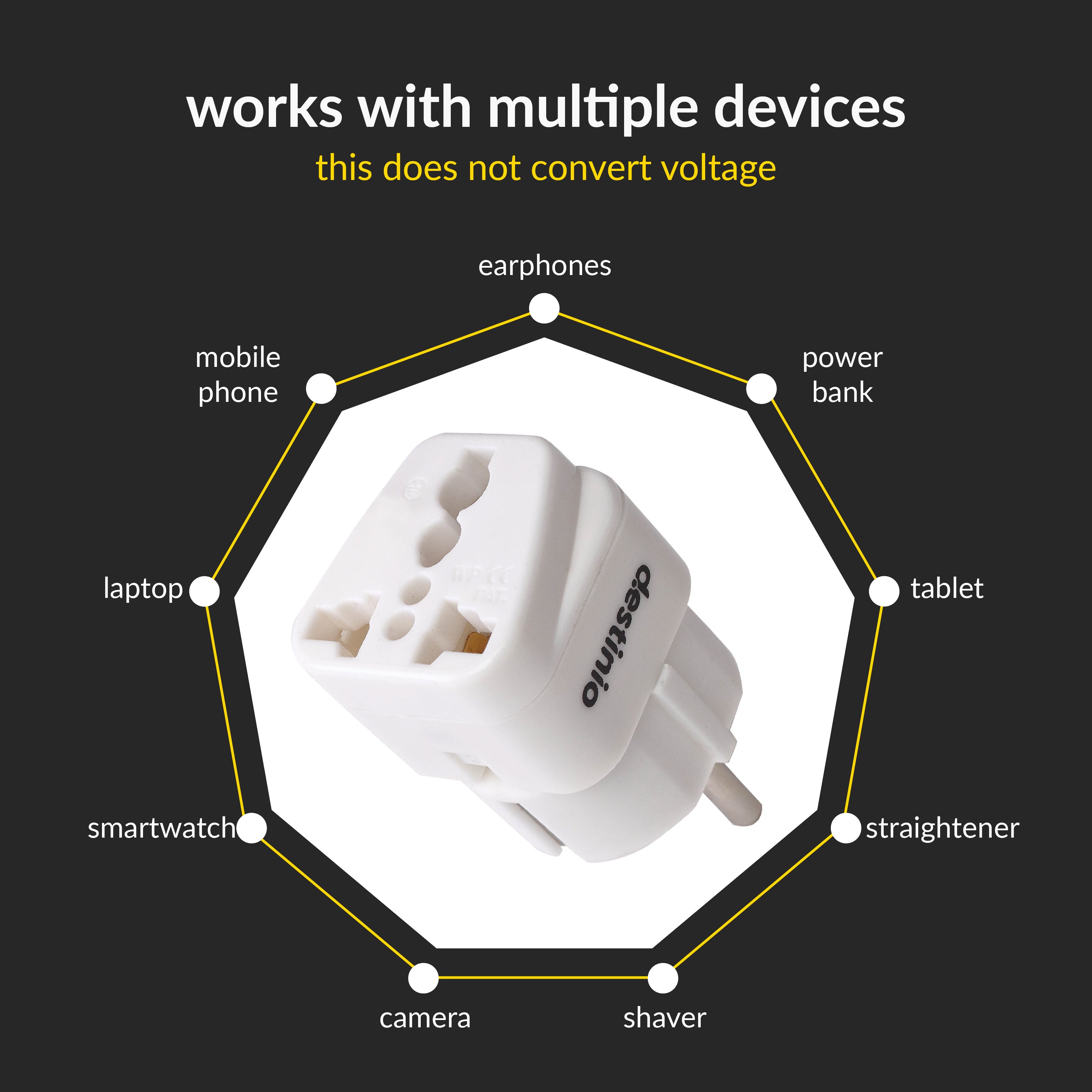 Destinio Multi Adapter Type E/F - Europe | Universal Compatibility, Safety Certified, Durable Design