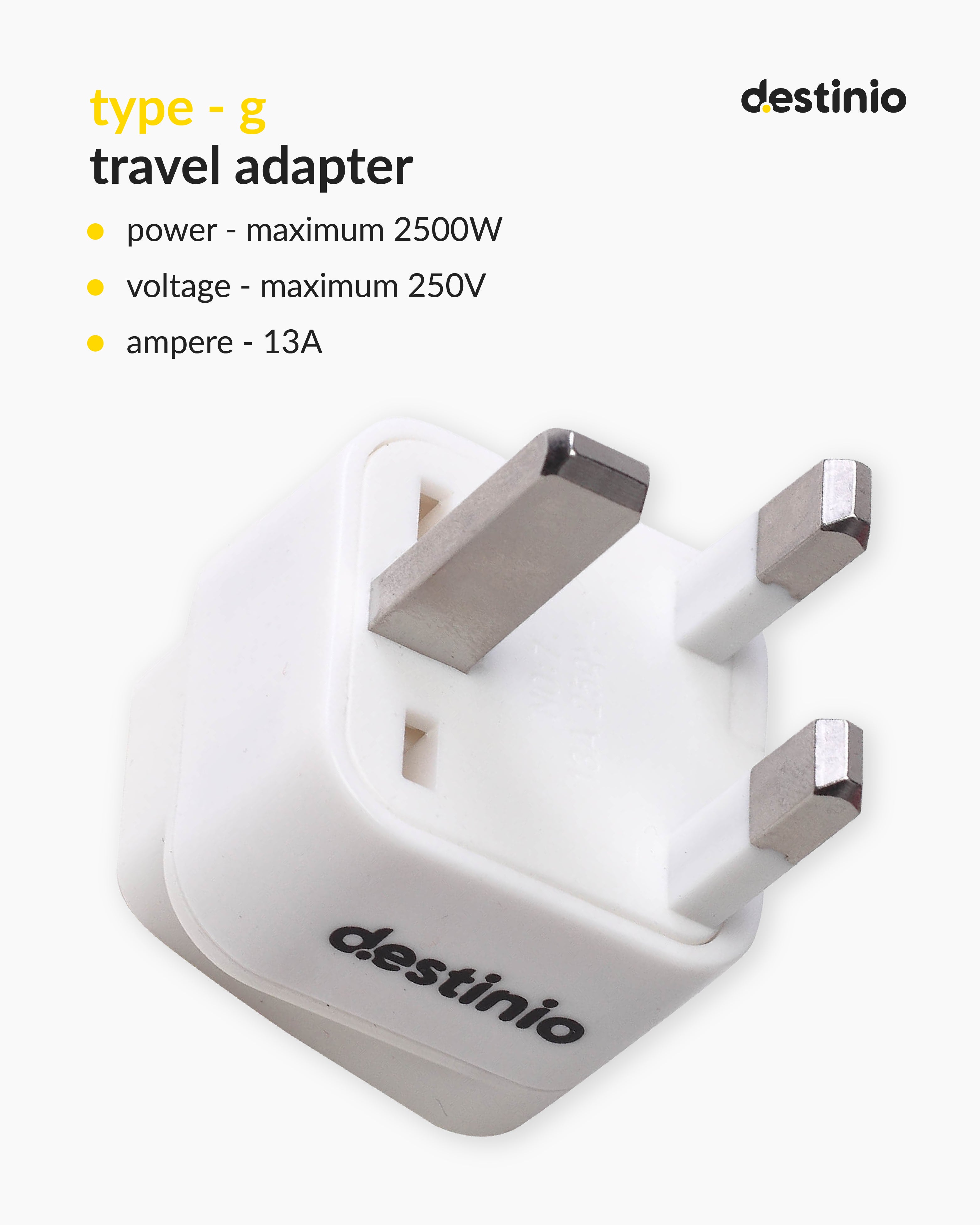 Destinio Multi Adapter Type G UK | Universal Compatibility, Dual Device Charging, Safety Certified