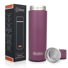 Load image into Gallery viewer, Destinio Insulated Travel Coffee Mug Flask, 400 ML - Purple, Stainless Steel
