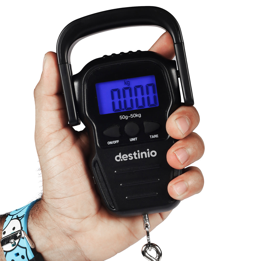 Destinio Hook Luggage Scale | 50KG Capacity, Backlit LCD, Portable with Carry Pouch