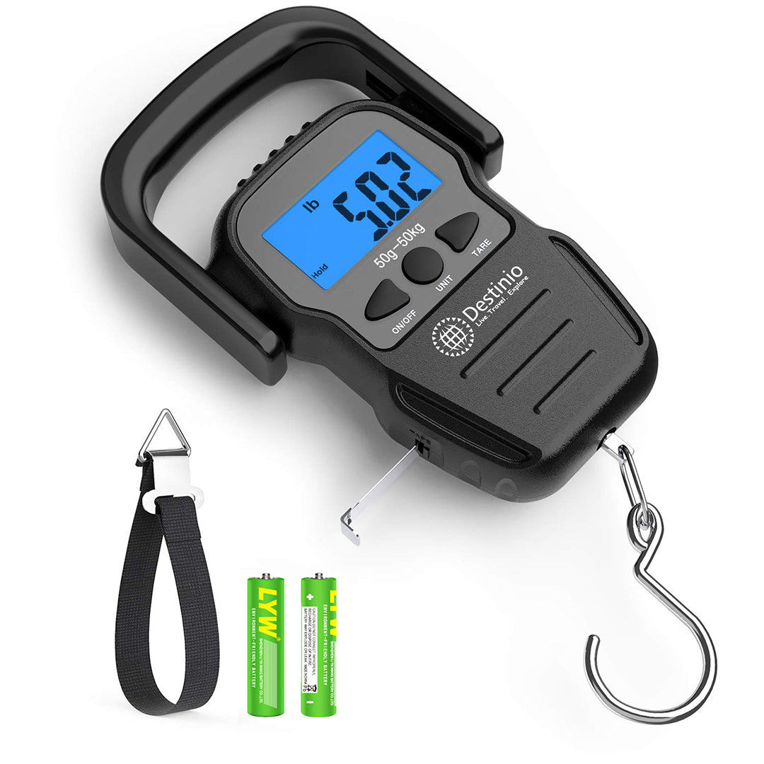 Destinio Hook Luggage Scale | 50KG Capacity, Backlit LCD, Portable with Carry Pouch