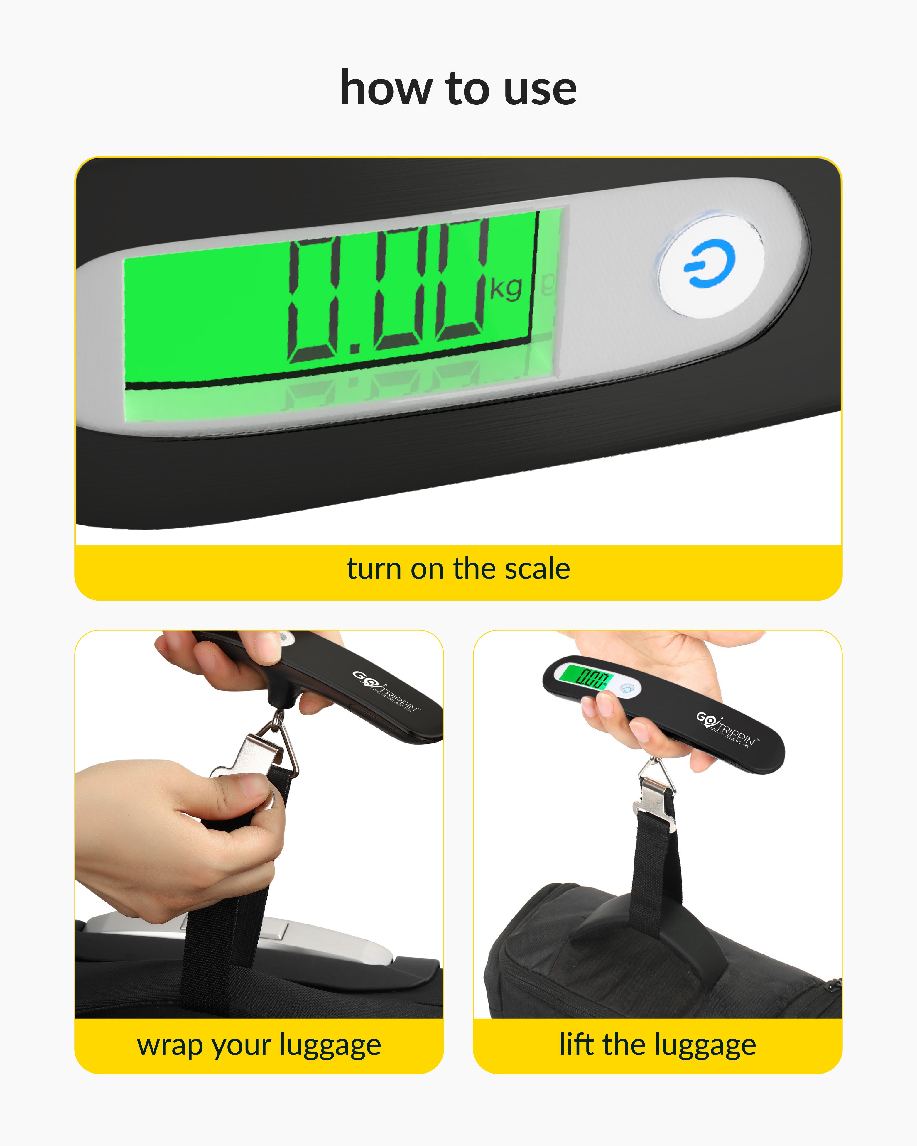 GoTrippin by Destinio Weighing Scale for Luggage - 50 kg capacity, Steel body, Lifetime replacement - Weight Machine for Luggage, travel, flights, bags & baggage (Dark Grey)
