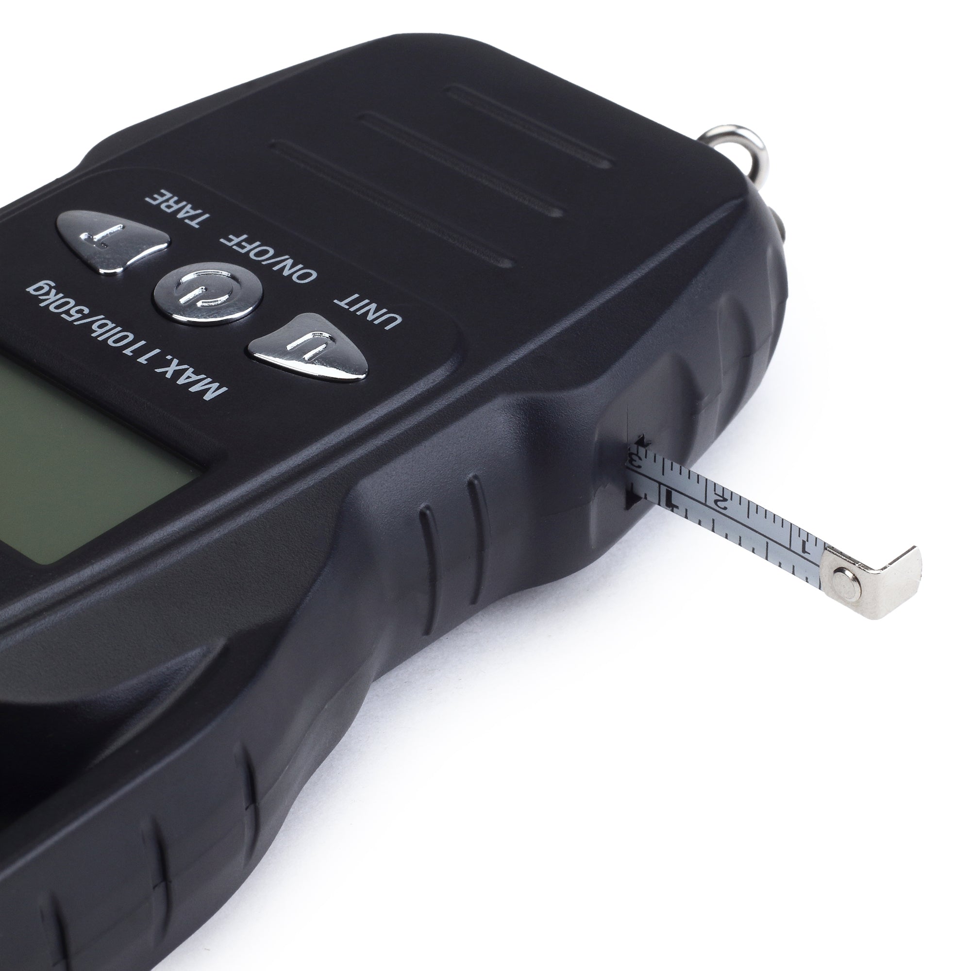 Destinio Hanging Weight Machine 50kg - Portable Digital Weighing Scale for Luggage, Gas Cylinder & Travel, Wide Soft Handle, Measuring Tape Included, Weighing Scale for Luggage Bags & Suitcase, Black