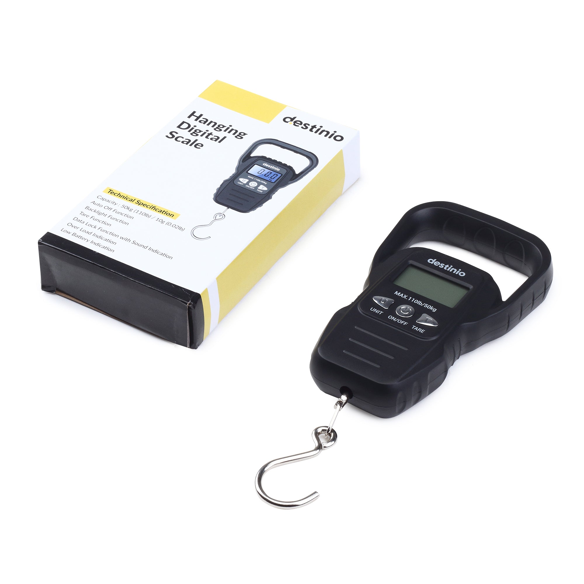 Destinio Hook Luggage Scale | 50KG Capacity, Backlit LCD, Portable with Carry Pouch