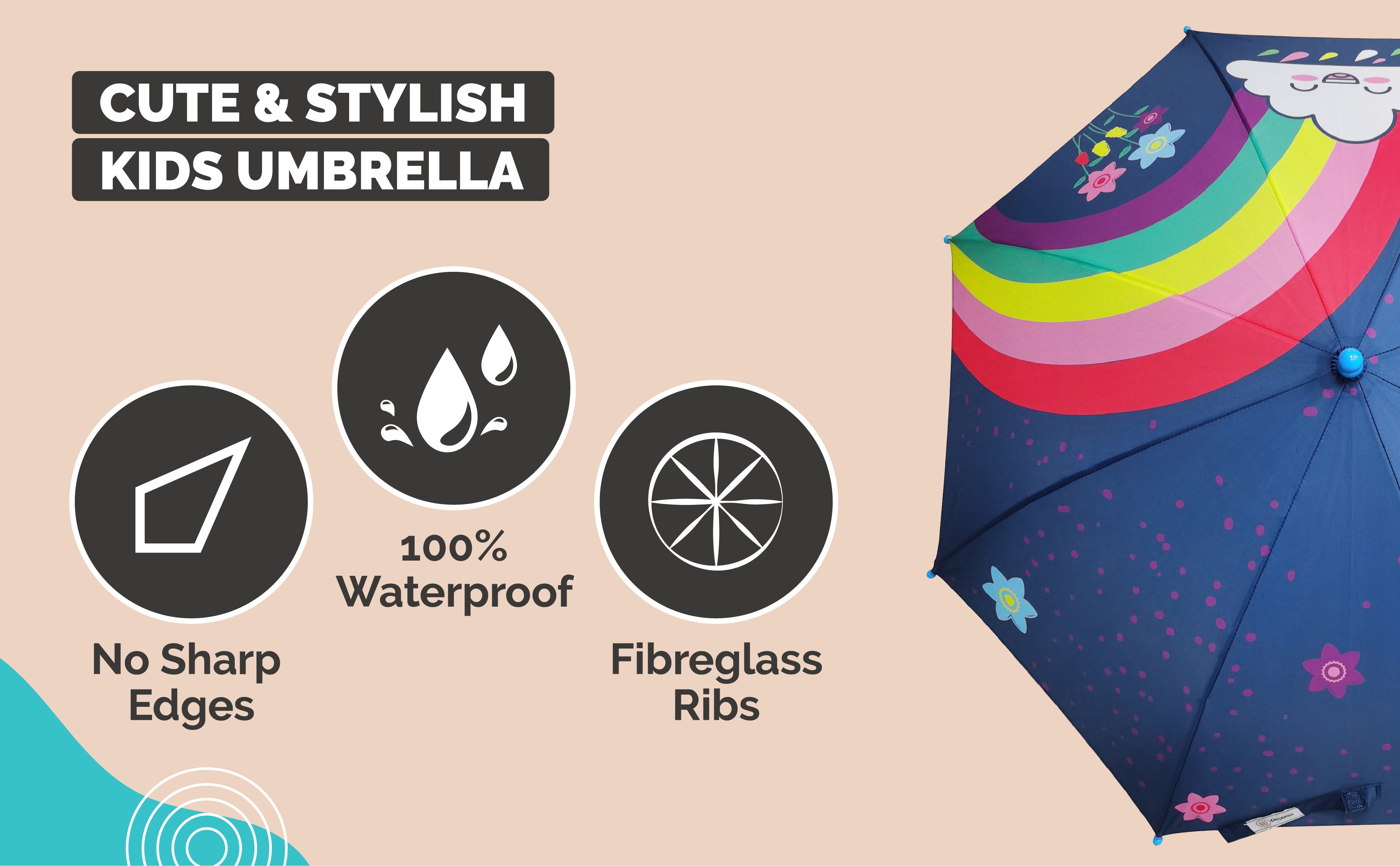 Destinio Umbrella for Kids; Stylish & Cute, Child Safe, 100% Waterproof; Kids Umbrella for Girls, Boys and Baby