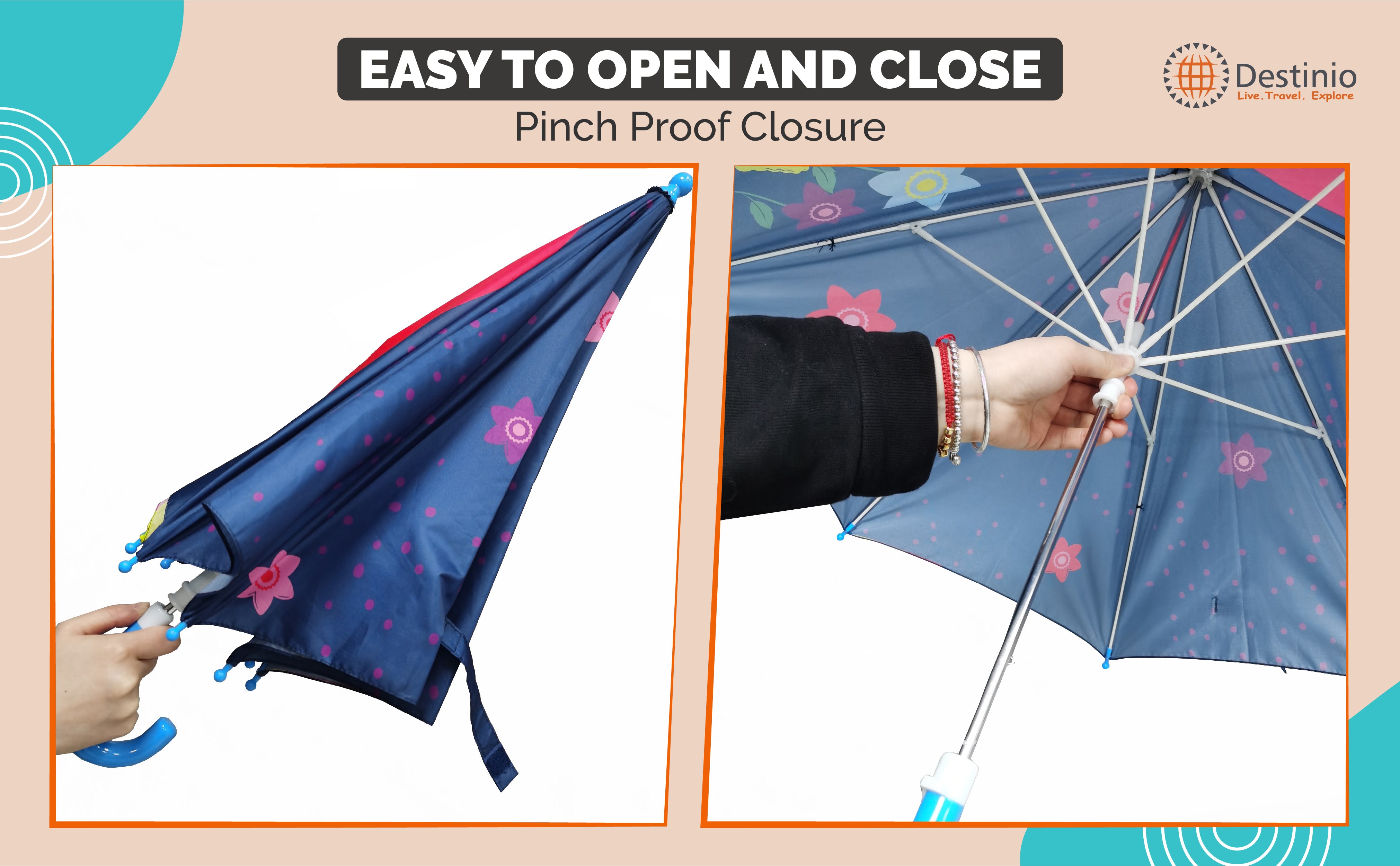 Destinio Umbrella for Kids; Stylish & Cute, Child Safe, 100% Waterproof; Kids Umbrella for Girls, Boys and Baby