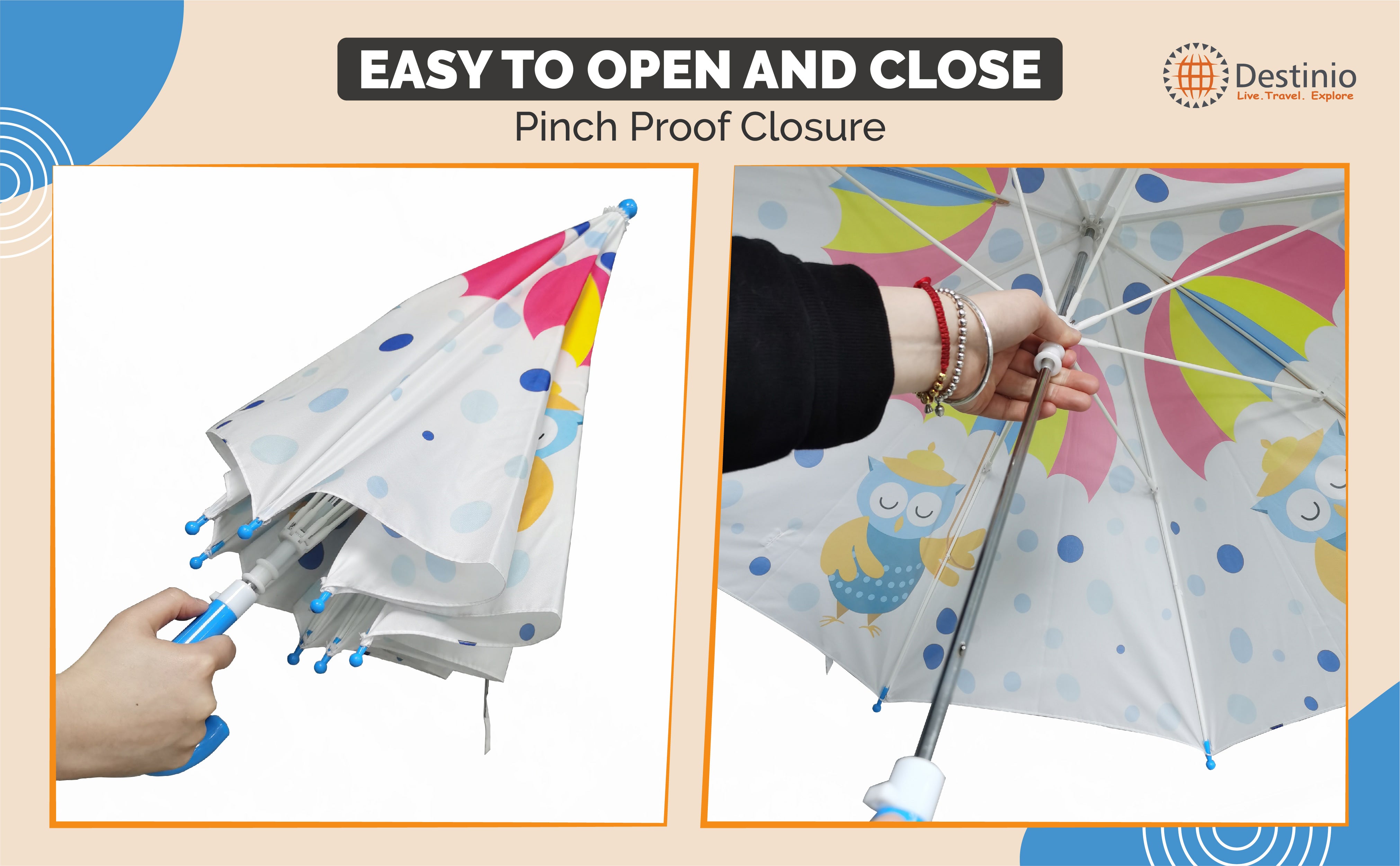 Destinio Umbrella for Kids; Stylish & Cute, Child Safe, 100% Waterproof; Kids Umbrella for Girls, Boys and Baby
