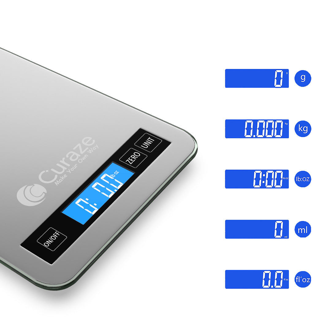 Curaze Kitchen Scale | Touch Screen Buttons, Multiple Units, TARE Function