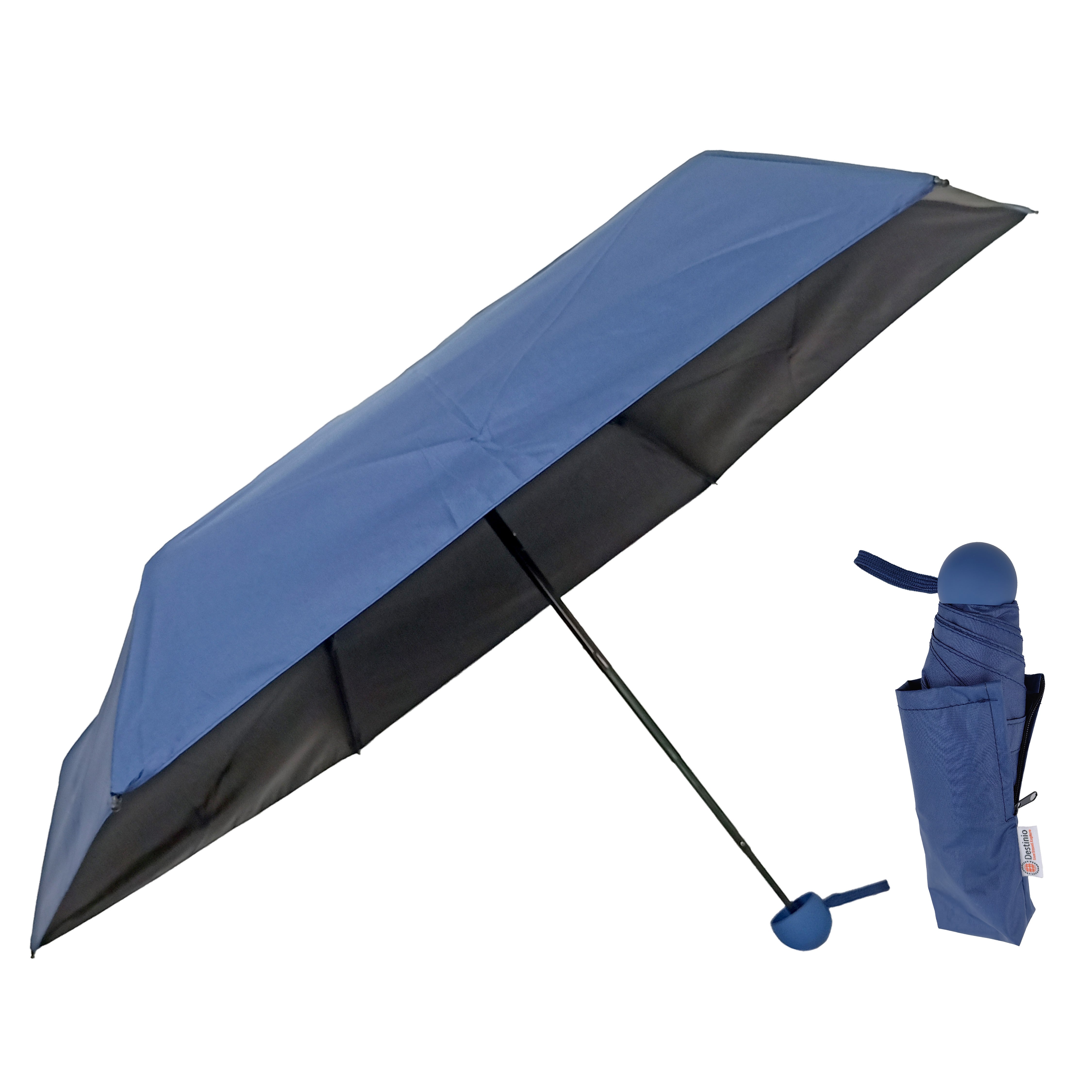 Destinio Capsule Umbrella, 5 Fold Manual Open 19 Inch Small Umbrella for Women and Men with UV Coating for Sun Protection, Foldable Mini Umbrellas for Rain and Sun (Navy Blue_D-BL-19in)