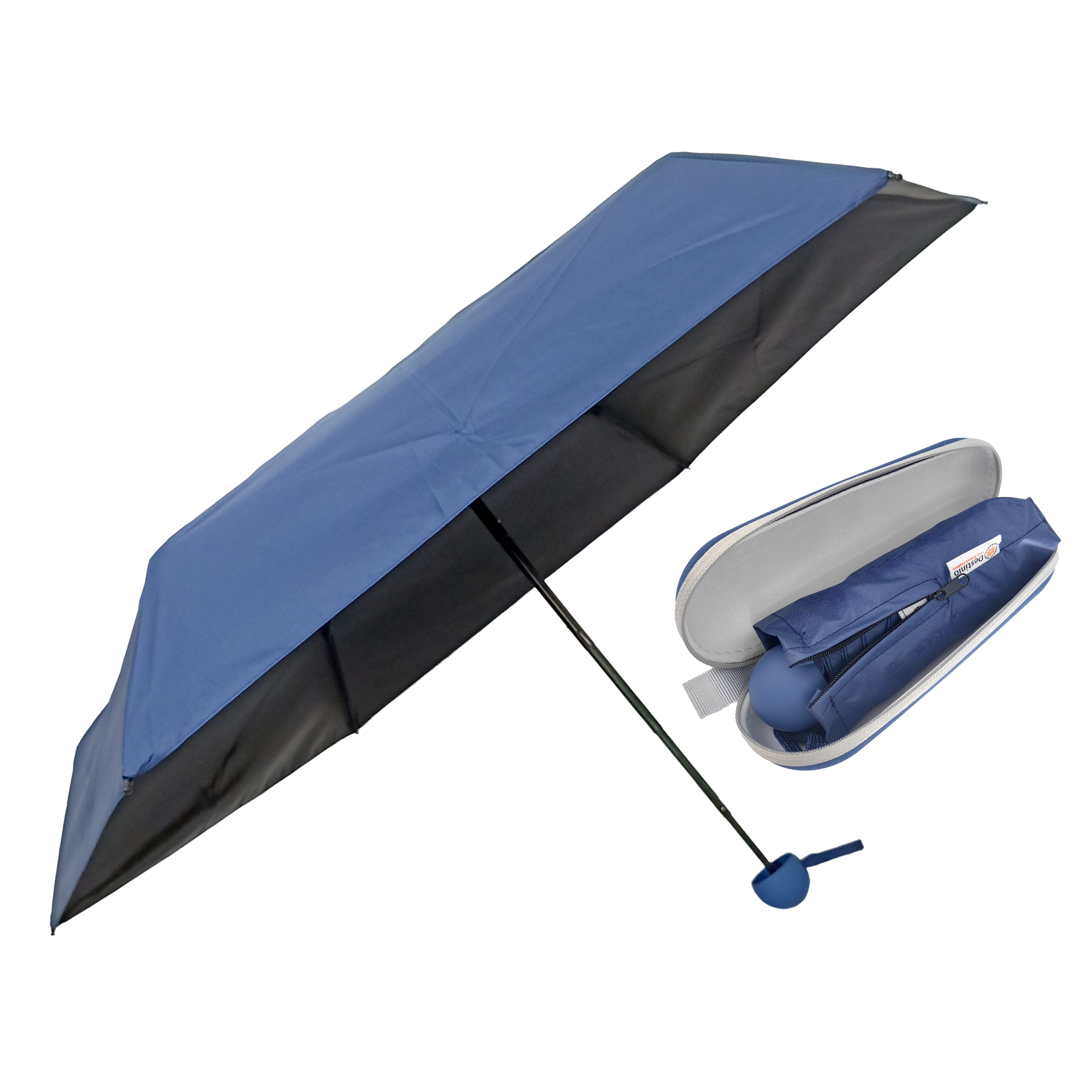 Destinio Capsule Umbrella, 5 Fold Manual Open 19 Inch Small Umbrella for Women and Men with UV Coating for Sun Protection, Foldable Mini Umbrellas for Rain and Sun (Navy Blue_D-BL-19in)