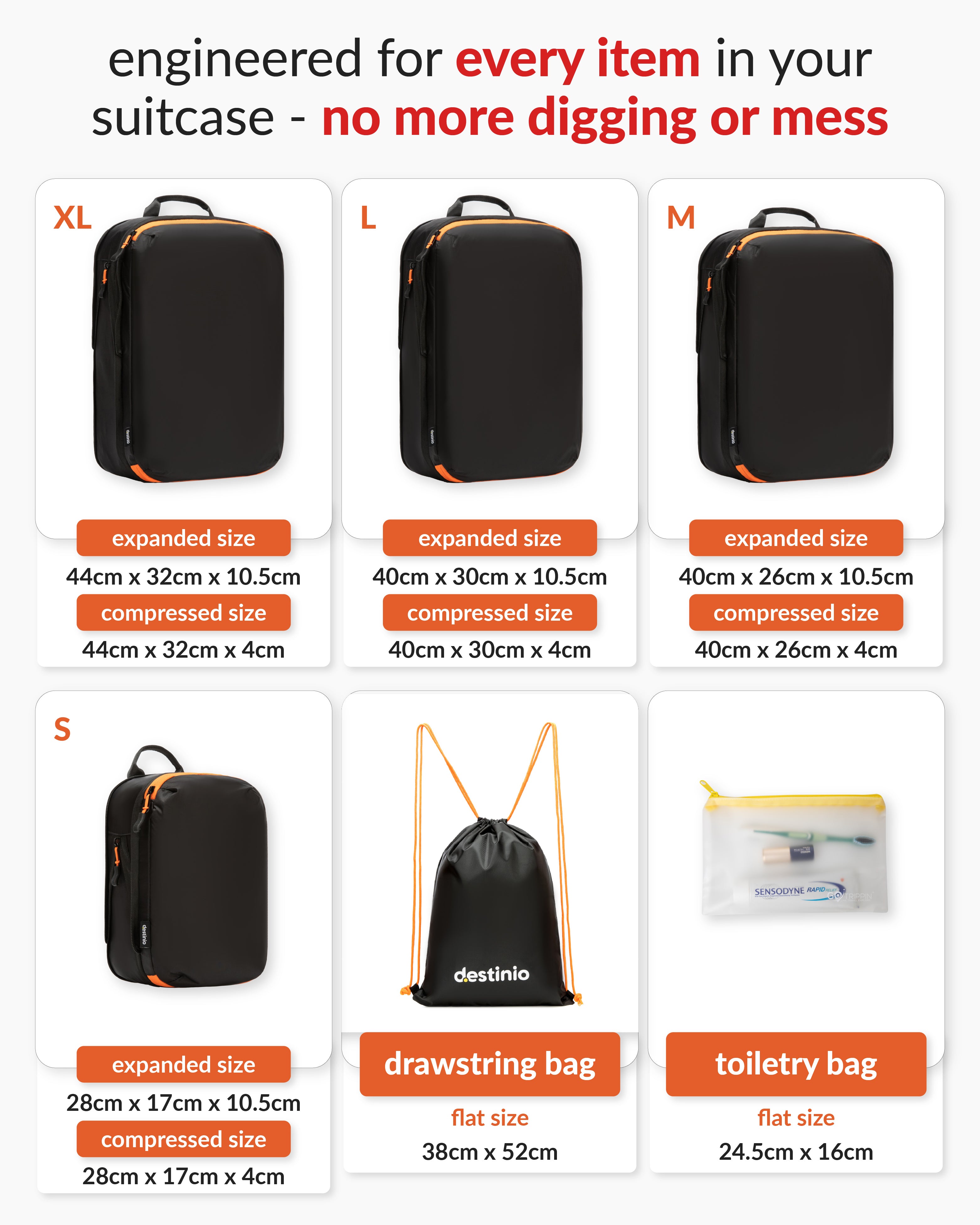 Destinio Compression Packing Cubes - 6 piece set