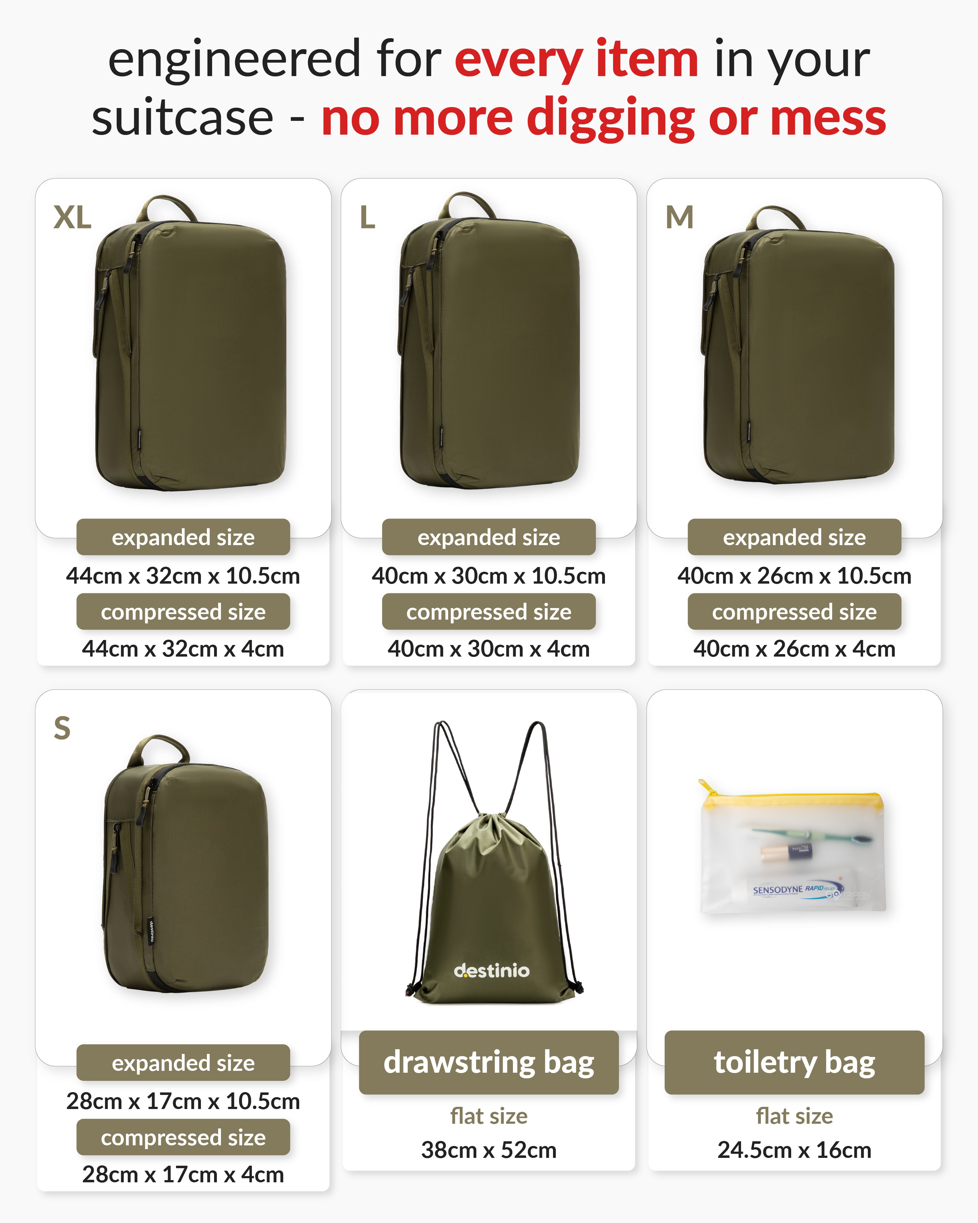 Destinio Compression Packing Cubes - 6 piece set
