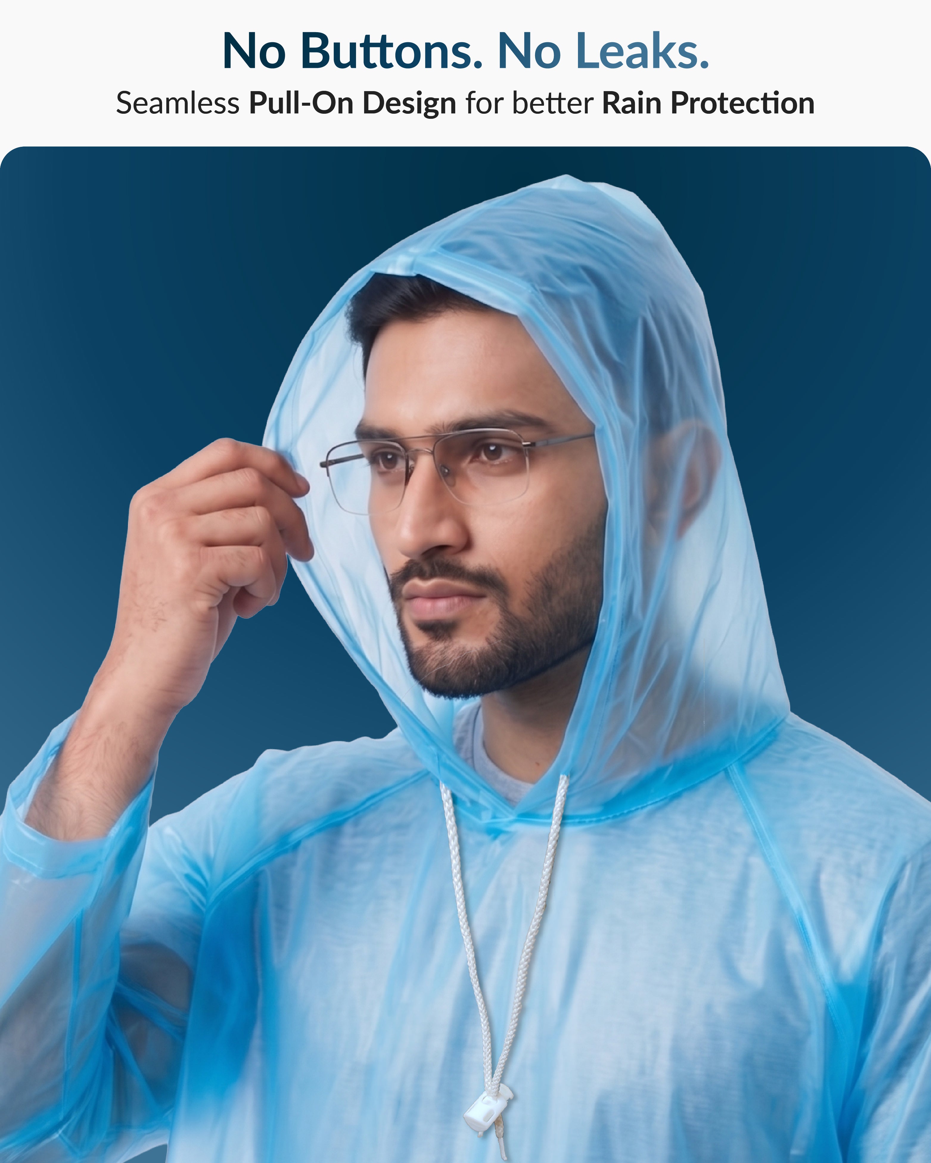 Destinio Waterproof Raincoat Poncho with Hood for Men & Women, Lightweight Reusable PVC Rainwear, Free Size Oversized Fit, Full Body Coverage for Travel, Bike Riding & Monsoon Use