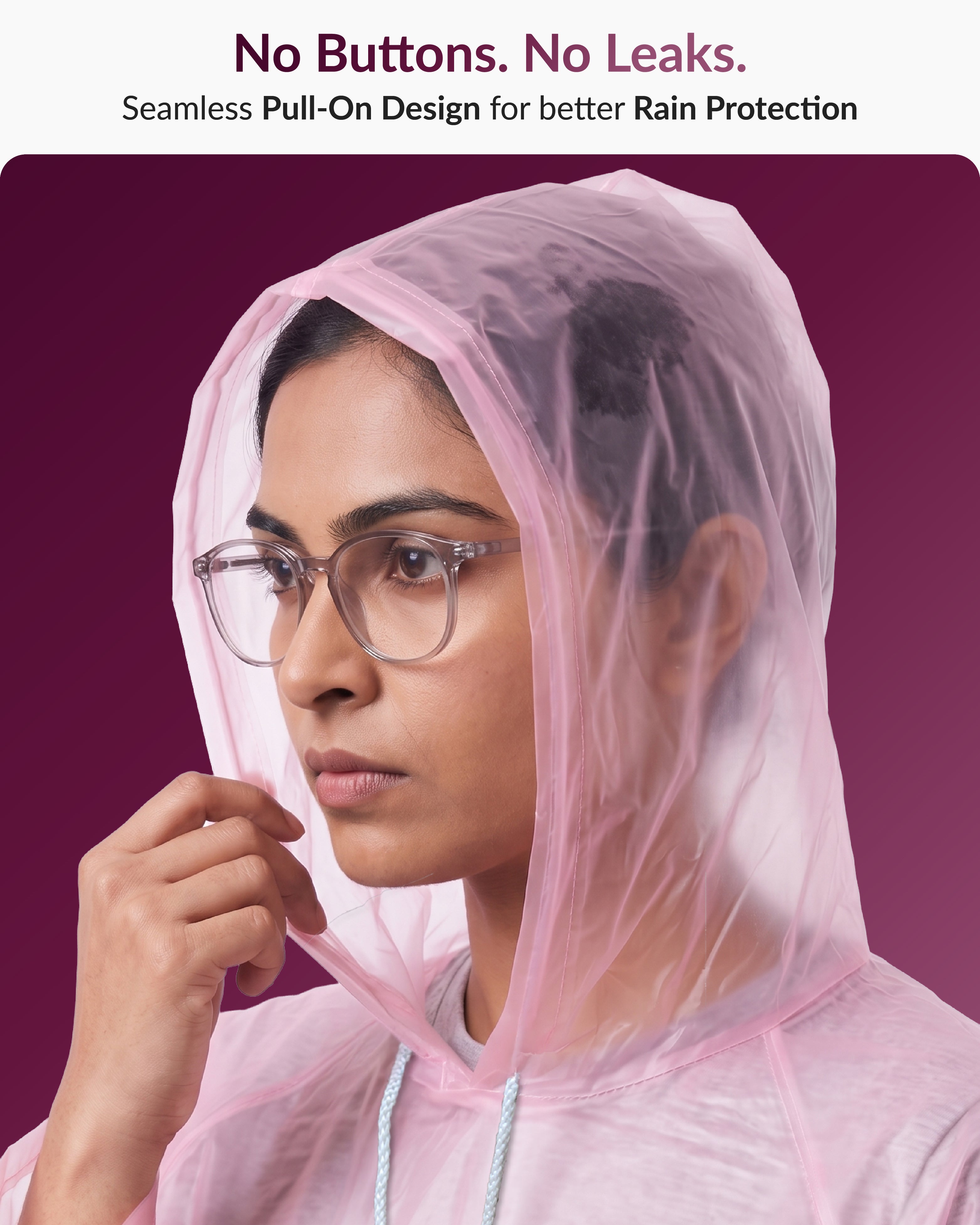 Destinio Waterproof Raincoat Poncho with Hood for Men & Women, Lightweight Reusable PVC Rainwear, Free Size Oversized Fit, Full Body Coverage for Travel, Bike Riding & Monsoon Use- PINK