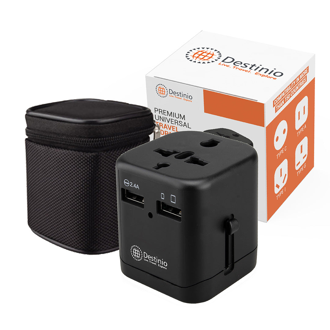 Destinio Premium Universal Travel Adapter | Worldwide Compatibility, Dual USB Ports, Safety Certified