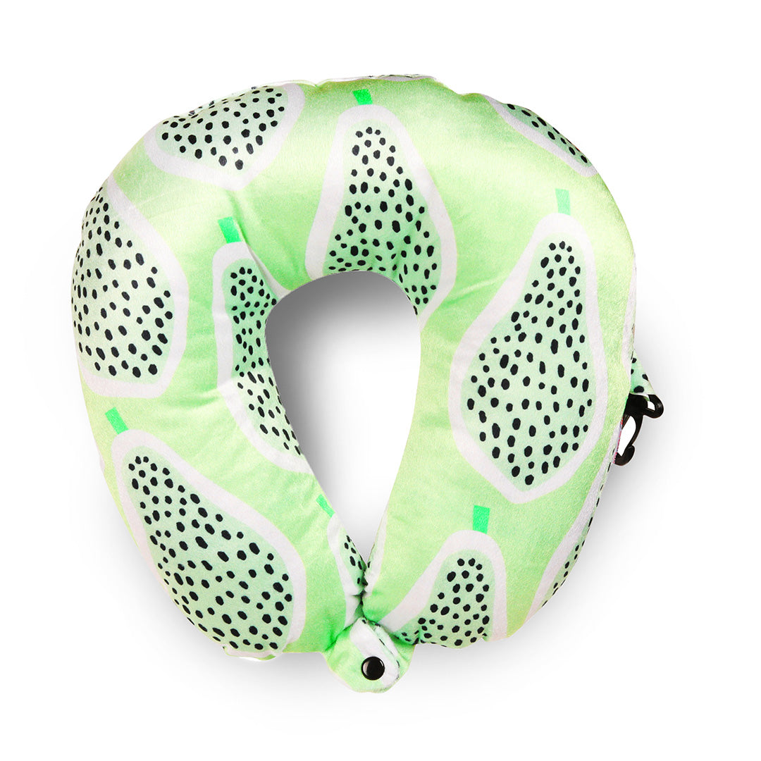 Destinio Microfibre Travel Pillow - Green Pear | Ergonomic Design, Velvet Soft Fabric, Lightweight with Snap Button