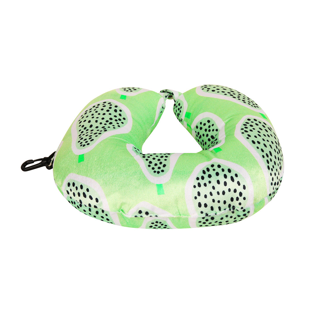 Destinio Microfibre Travel Pillow - Green Pear | Ergonomic Design, Velvet Soft Fabric, Lightweight with Snap Button