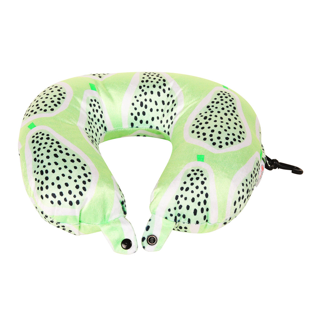 Destinio Microfibre Travel Pillow - Green Pear | Ergonomic Design, Velvet Soft Fabric, Lightweight with Snap Button