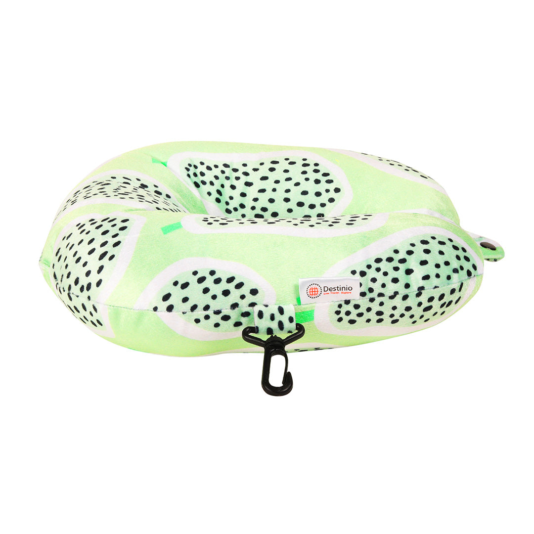 Destinio Microfibre Travel Pillow - Green Pear | Ergonomic Design, Velvet Soft Fabric, Lightweight with Snap Button