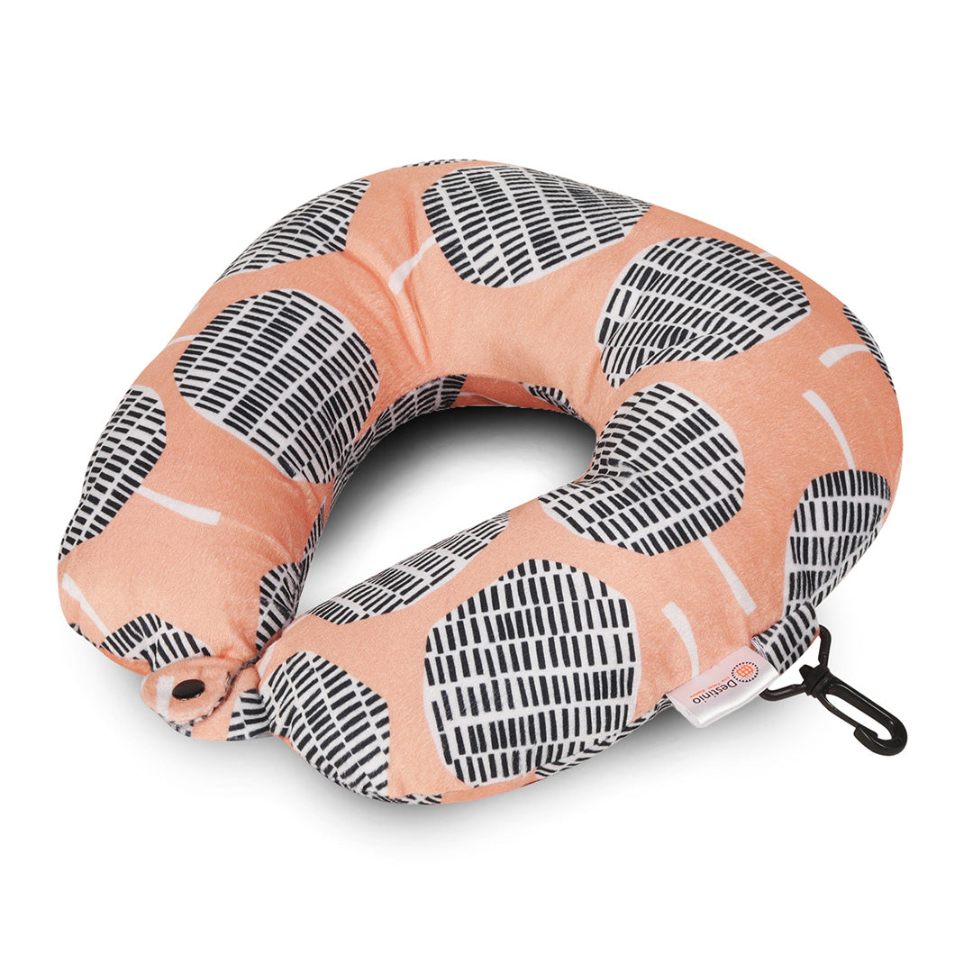 Destinio Microfibre Travel Pillow - Orange Candy | Ergonomic Design, Velvet Soft Fabric, Lightweight with Snap Button