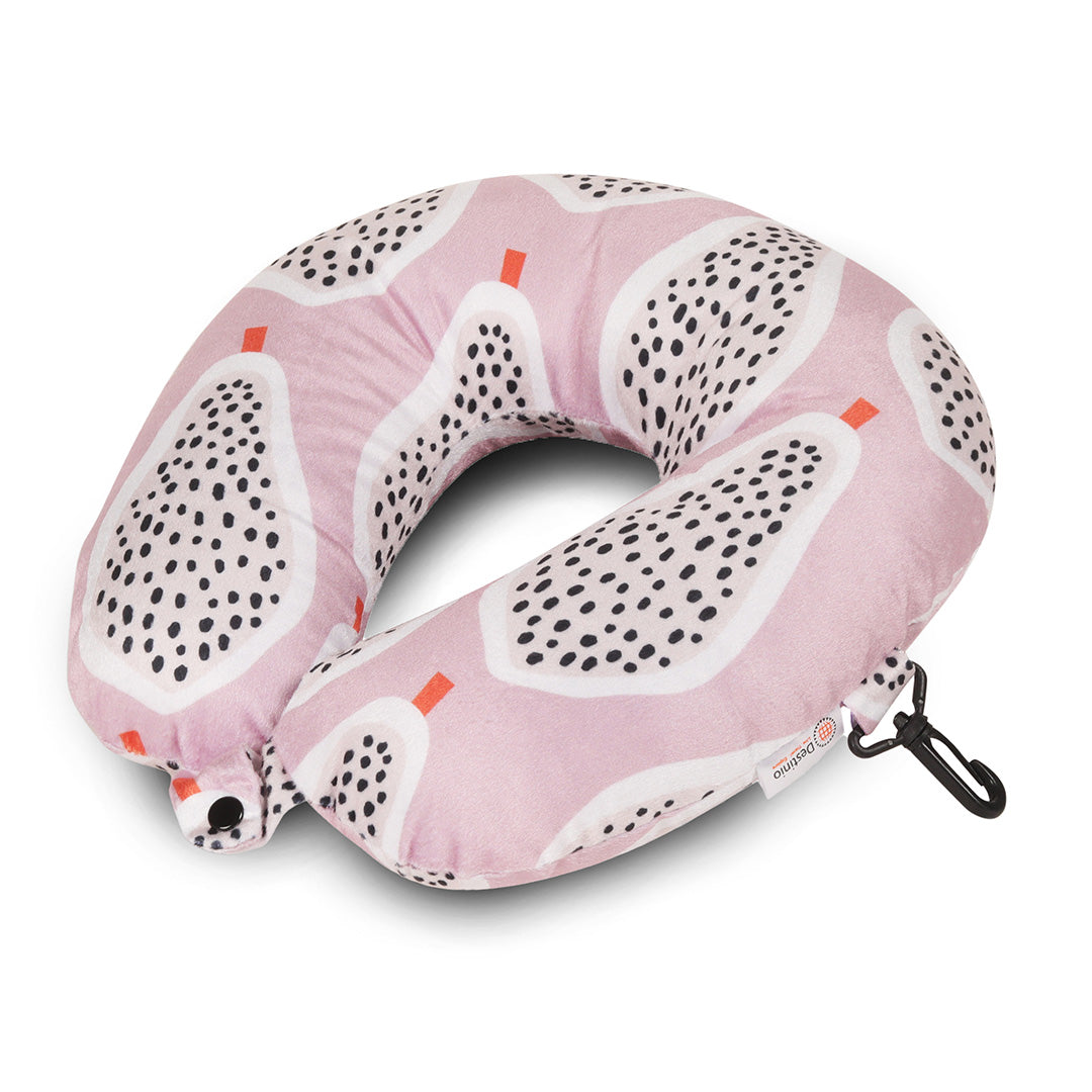 Destinio Microfibre Travel Pillow - Pink Pear | Ergonomic Design, Velvet Soft Fabric, Lightweight with Snap Button